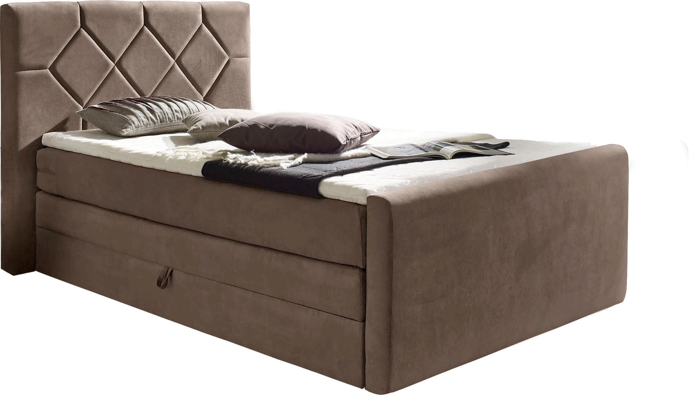 HOME AFFAIRE Boxspringbett Atlanta Grau Taupe mit Bettkasten
