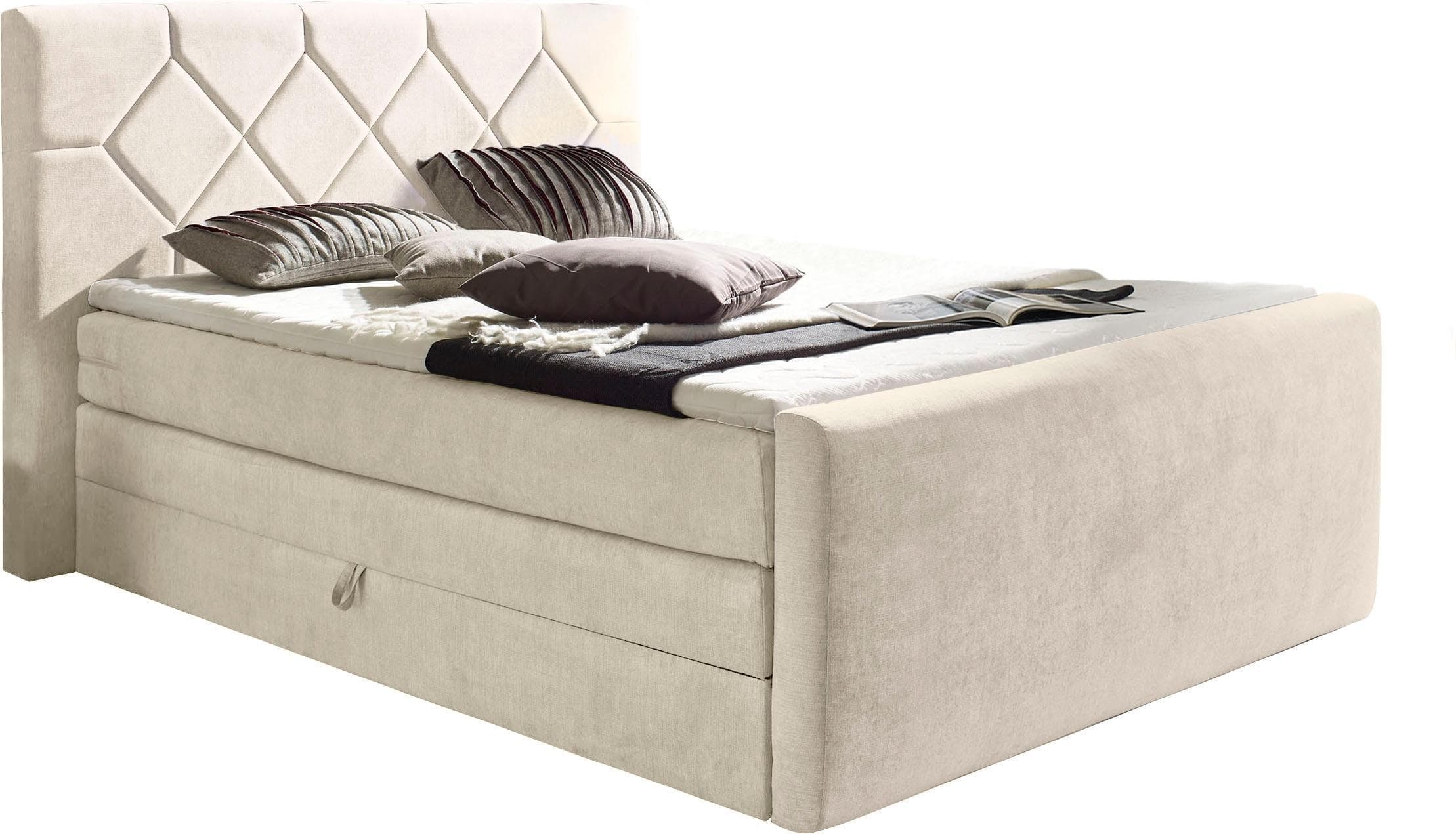 HOME AFFAIRE Atlanta Boxspringbett Beige mit Bettkasten und Topper