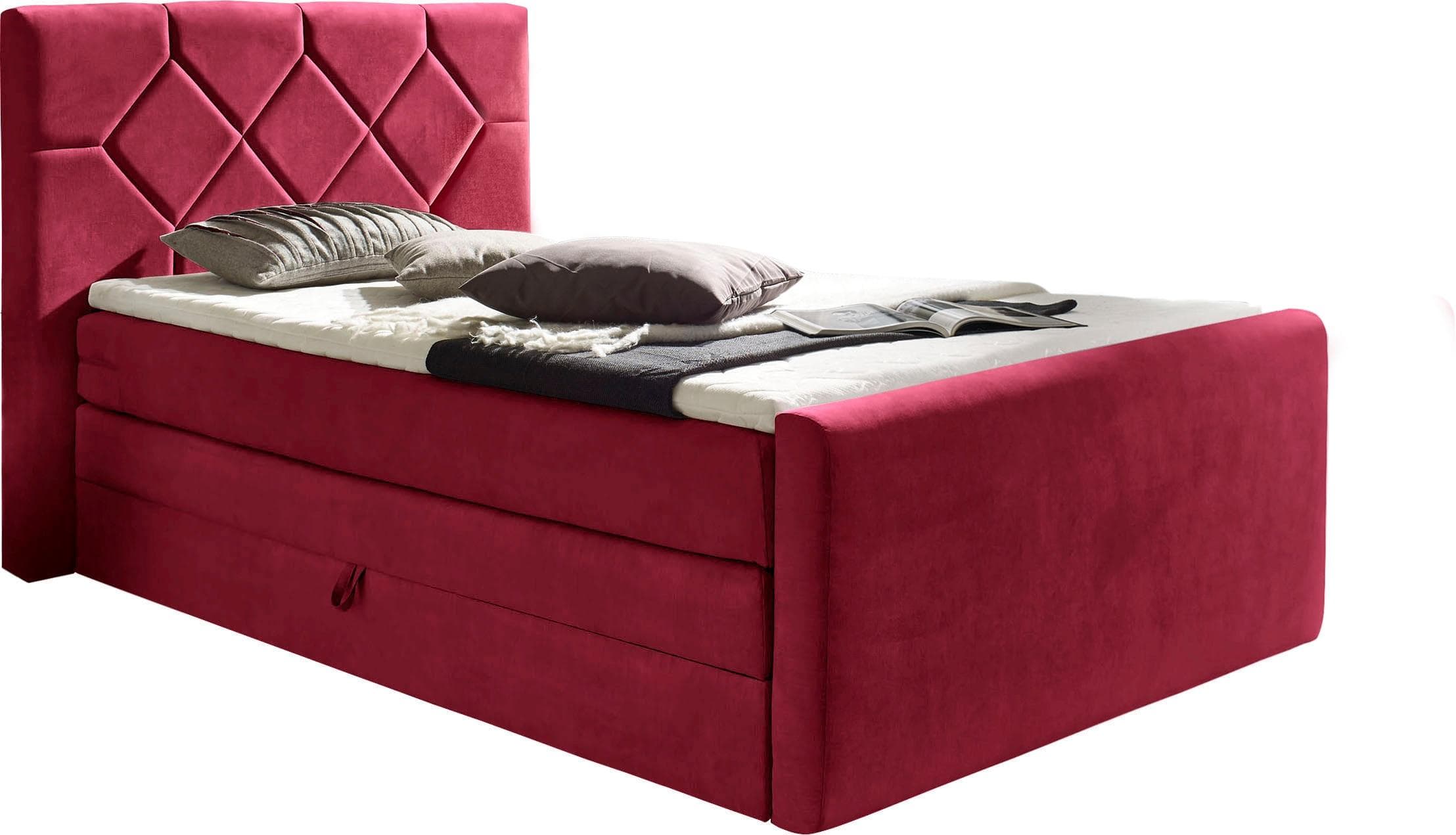 HOME AFFAIRE Boxspringbett Atlanta Rot mit Bettkasten und Visco-Topper