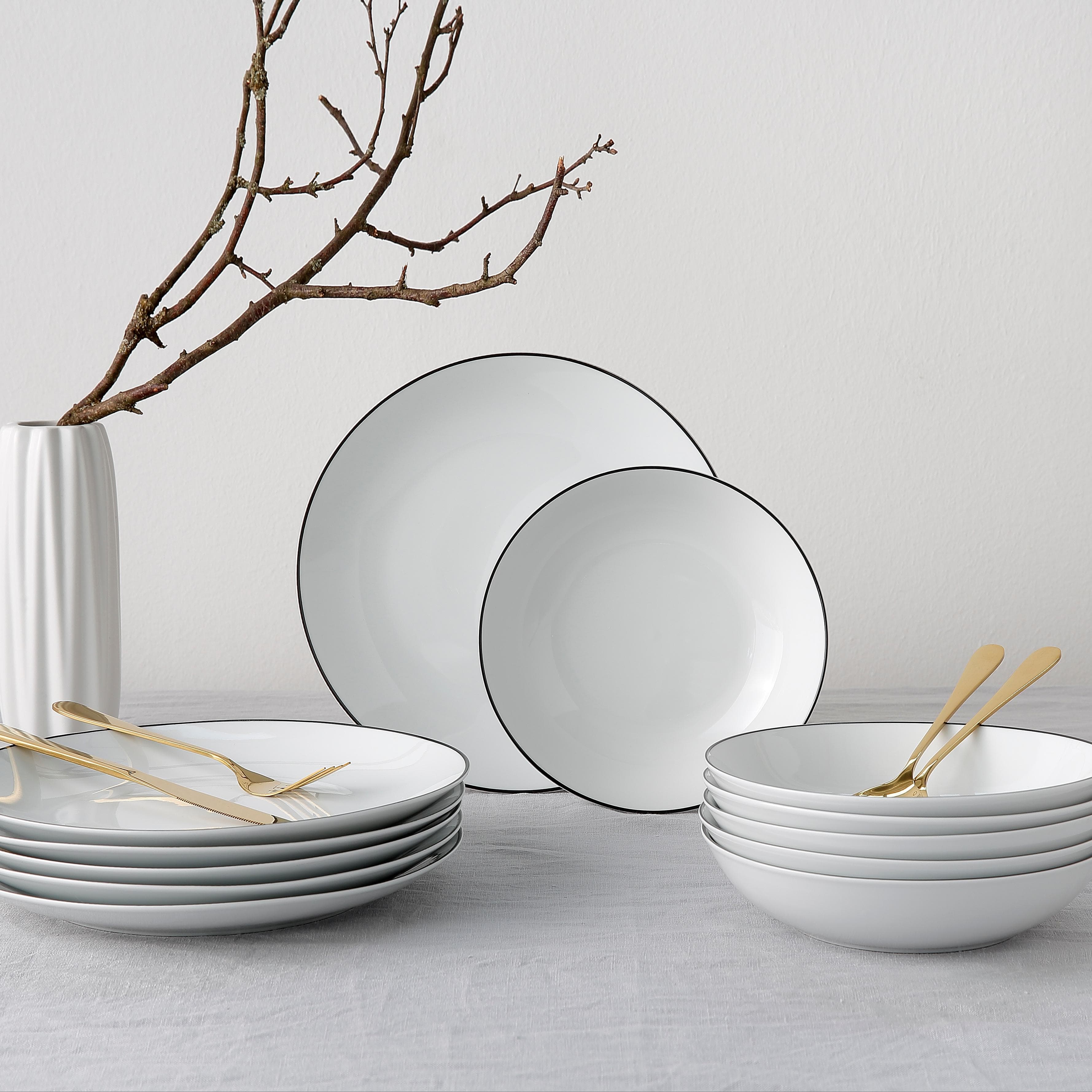 Tafelservice MY HOME Madeline Schwarz-Weiß 12 Stk. Porzellan