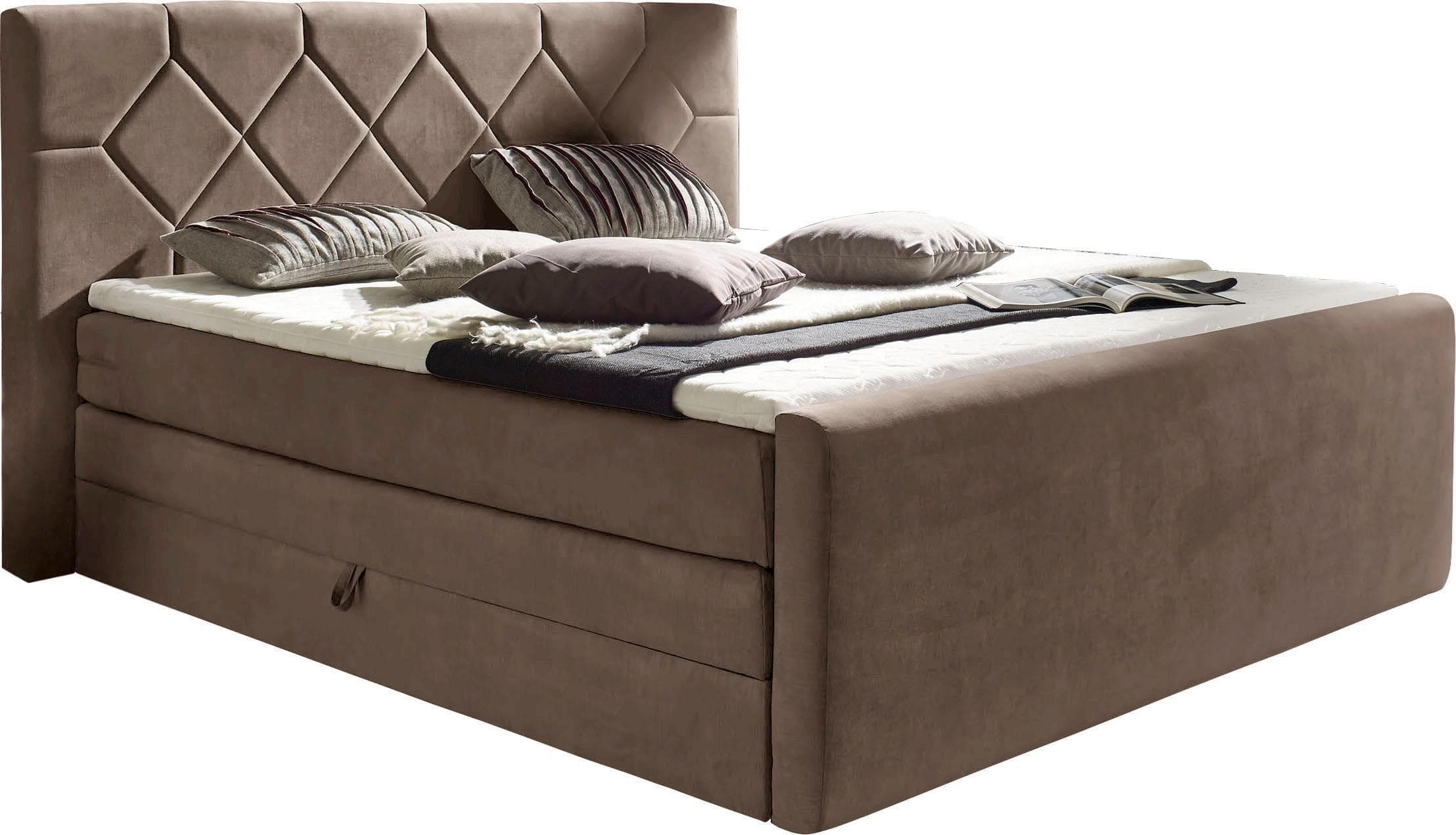 HOME AFFAIRE Boxspringbett Atlanta Taupe mit Bettkasten und Topper