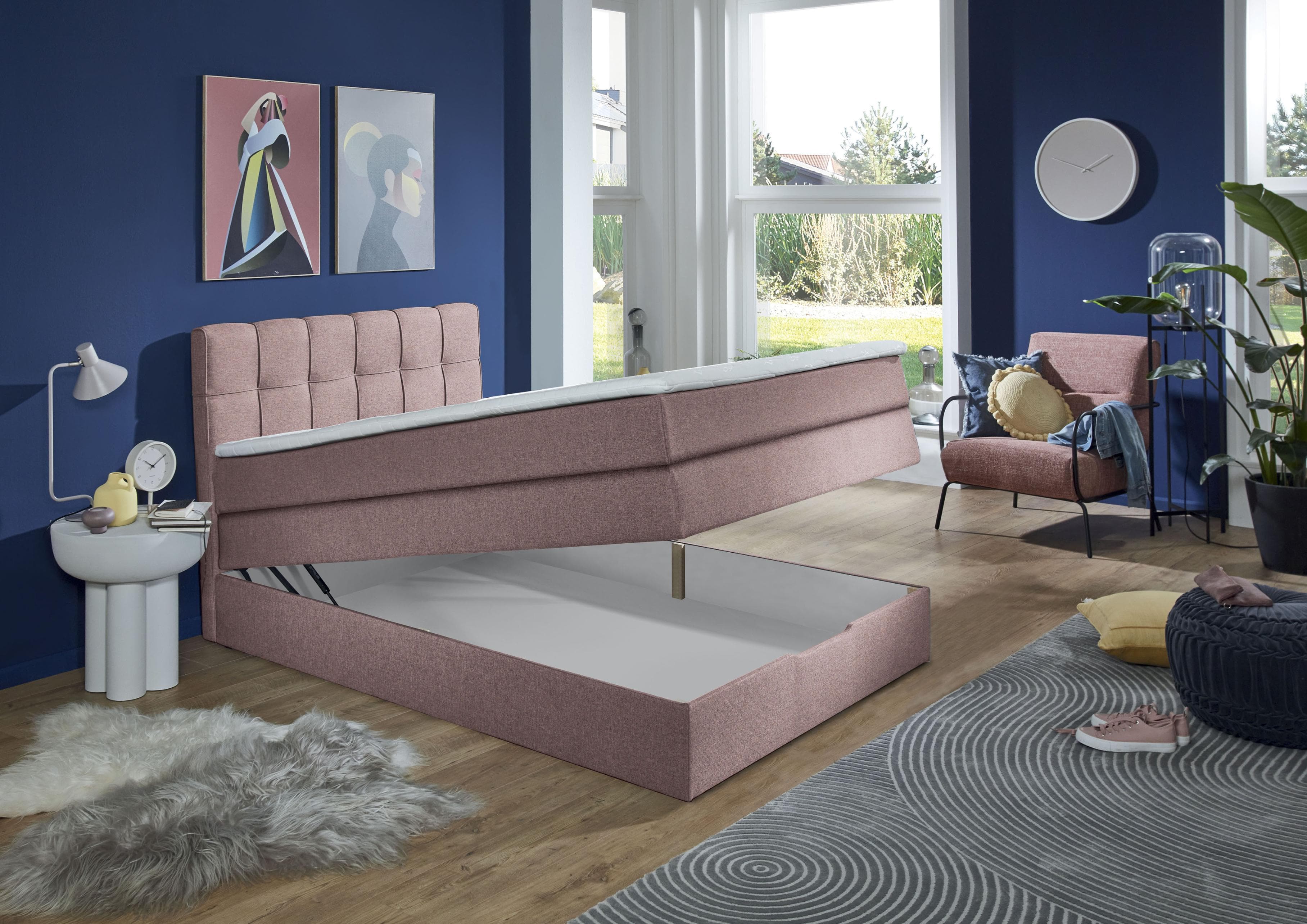 HOME AFFAIRE Fornoli Boxspringbett Rosa mit Bettkasten und Topper