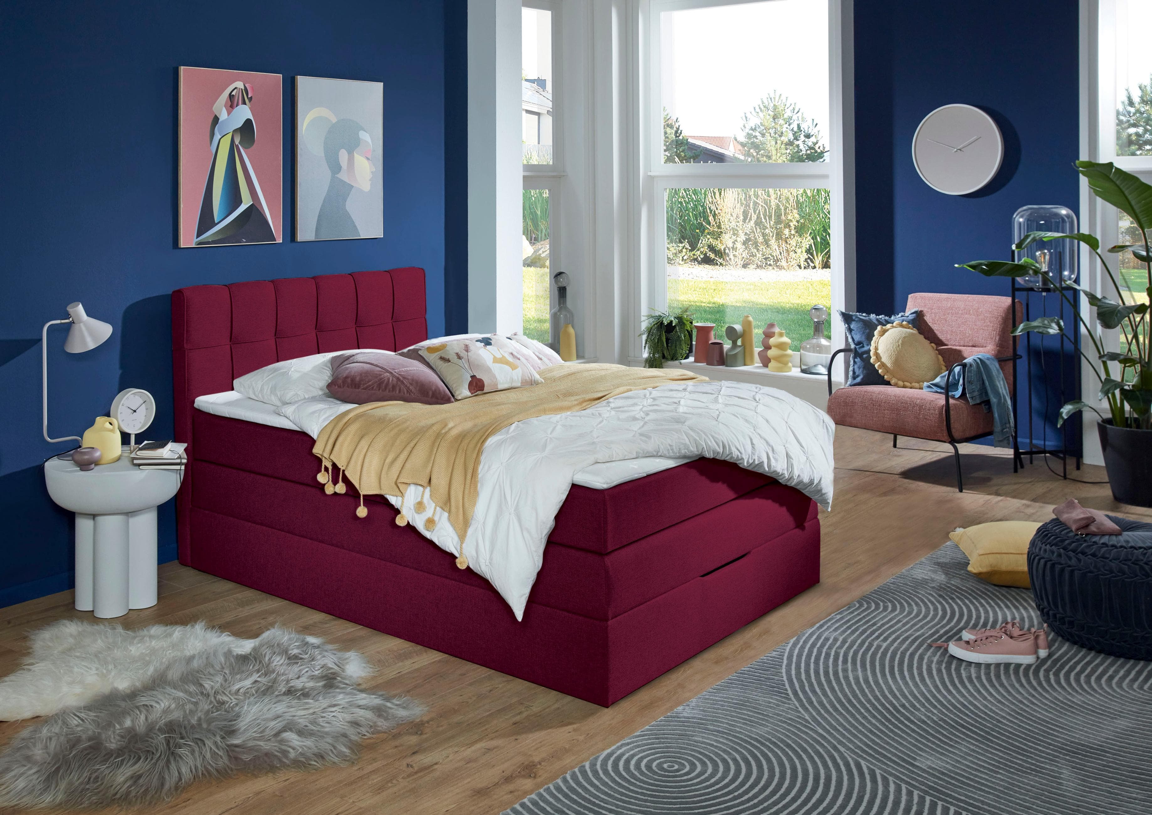 HOME AFFAIRE Boxspringbett Fornoli Rot mit Bettkasten und Topper