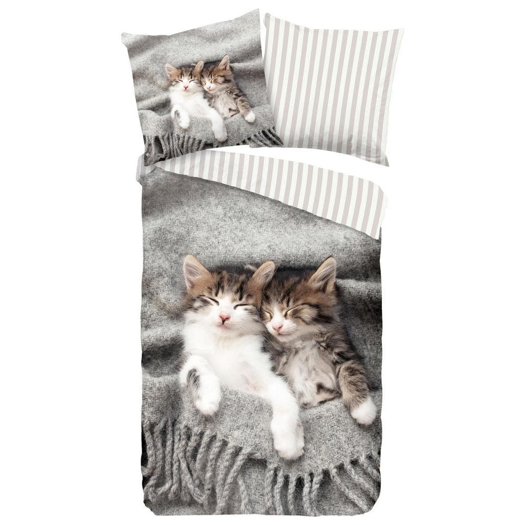 PURE luxury Collection Kinderbettwäsche Snooze Grau Katzen-Motiv Microfaser