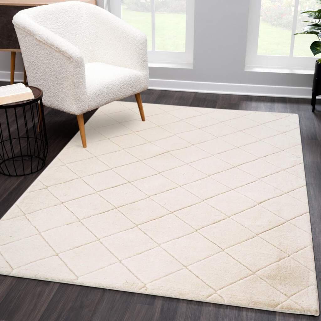CARPET CITY Hochflor-Teppich Moment Beige 3D-Rauten