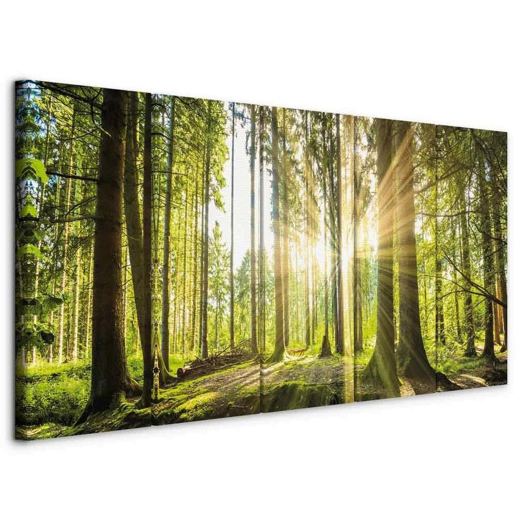 Artgeist Leinwandbild Hellgrün Waldgrün Textil Holzwerkstoff 5-teilig Landschaft Natur Bäume
