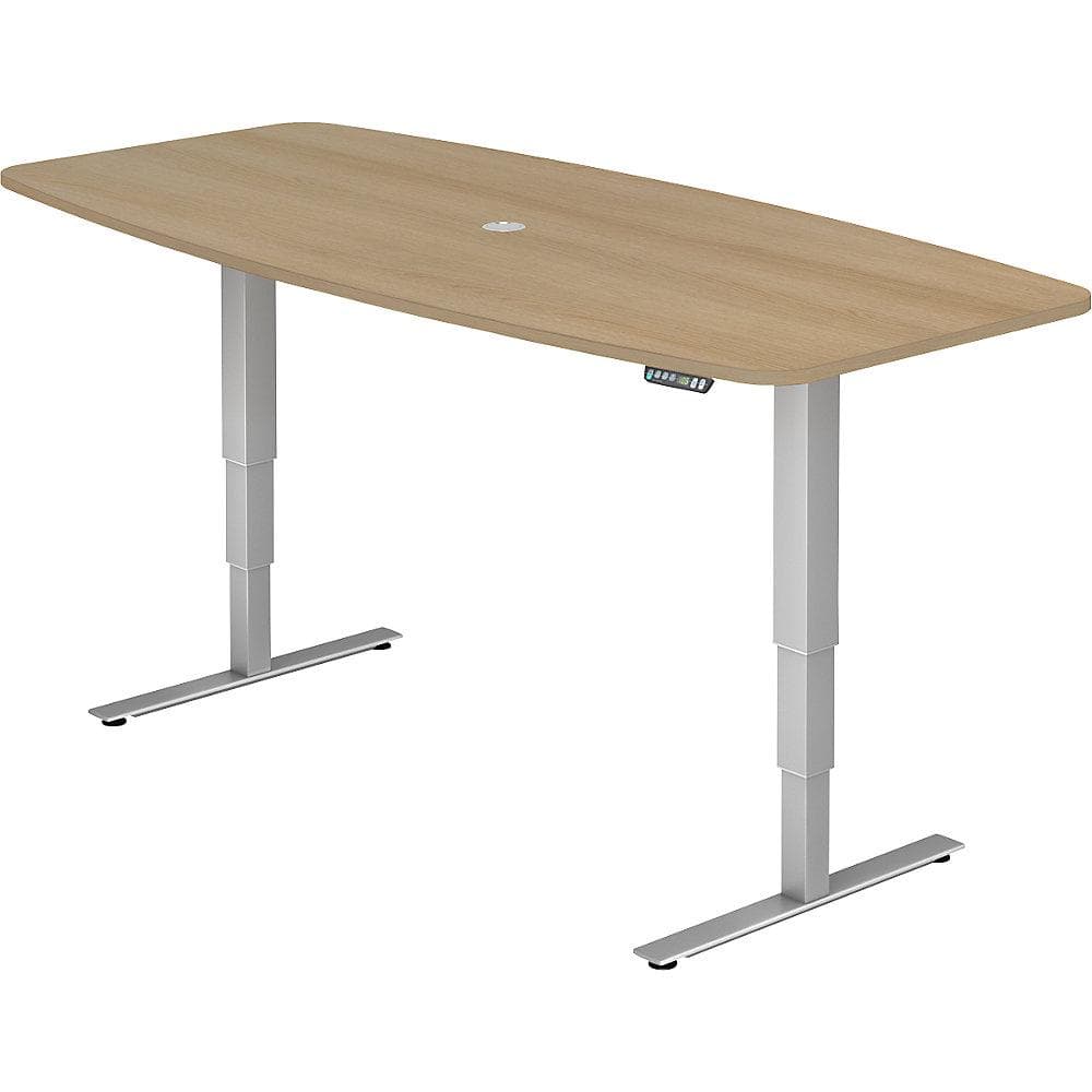 Kaiserkraft Konferenztisch Eiche-Dekor Weißaluminium Elektrisch Höhenverstellbar
