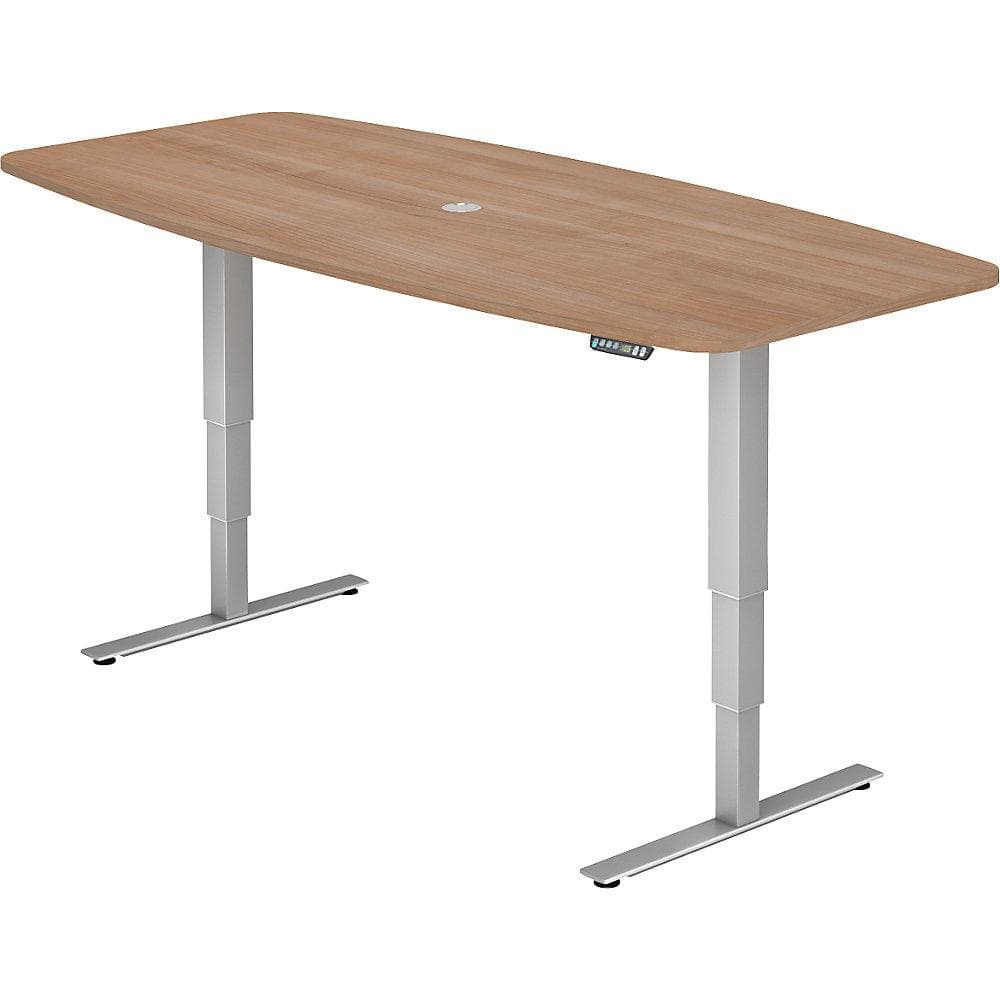 kaiserkraft Konferenztisch elektrisch höhenverstellbar Nussbaum-Weiß