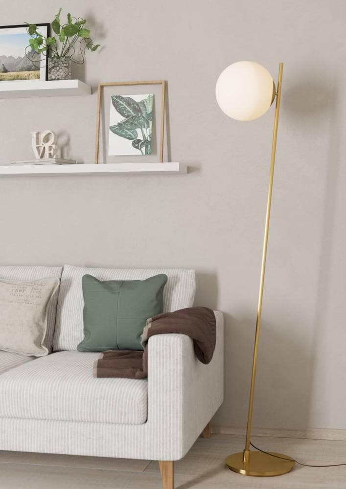 Elegante Stehlampe aus Stahl und Glas