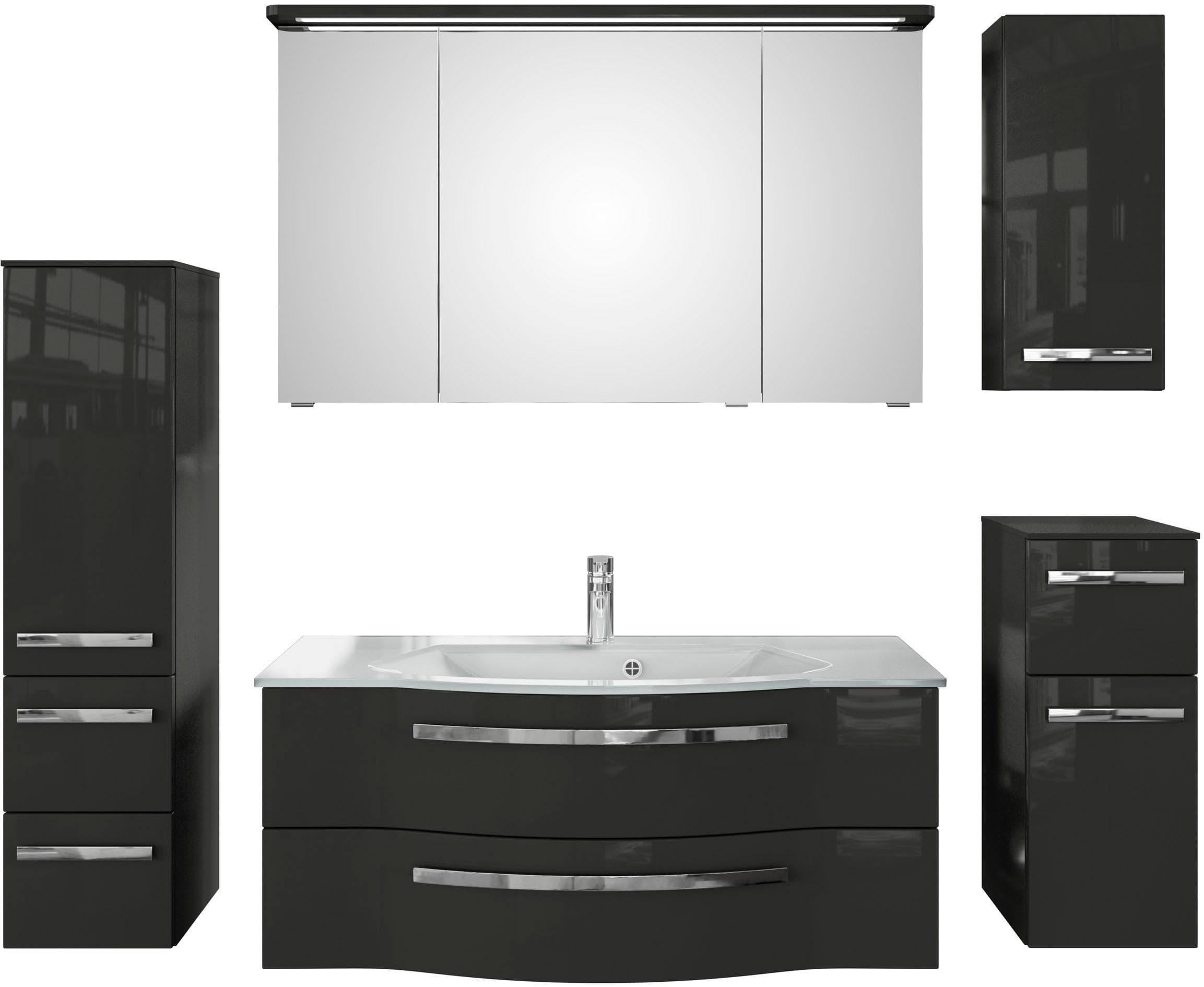 Badmöbel-Set SAPHIR Serie 4005 Grau Glaswaschbecken Spiegelschrank
