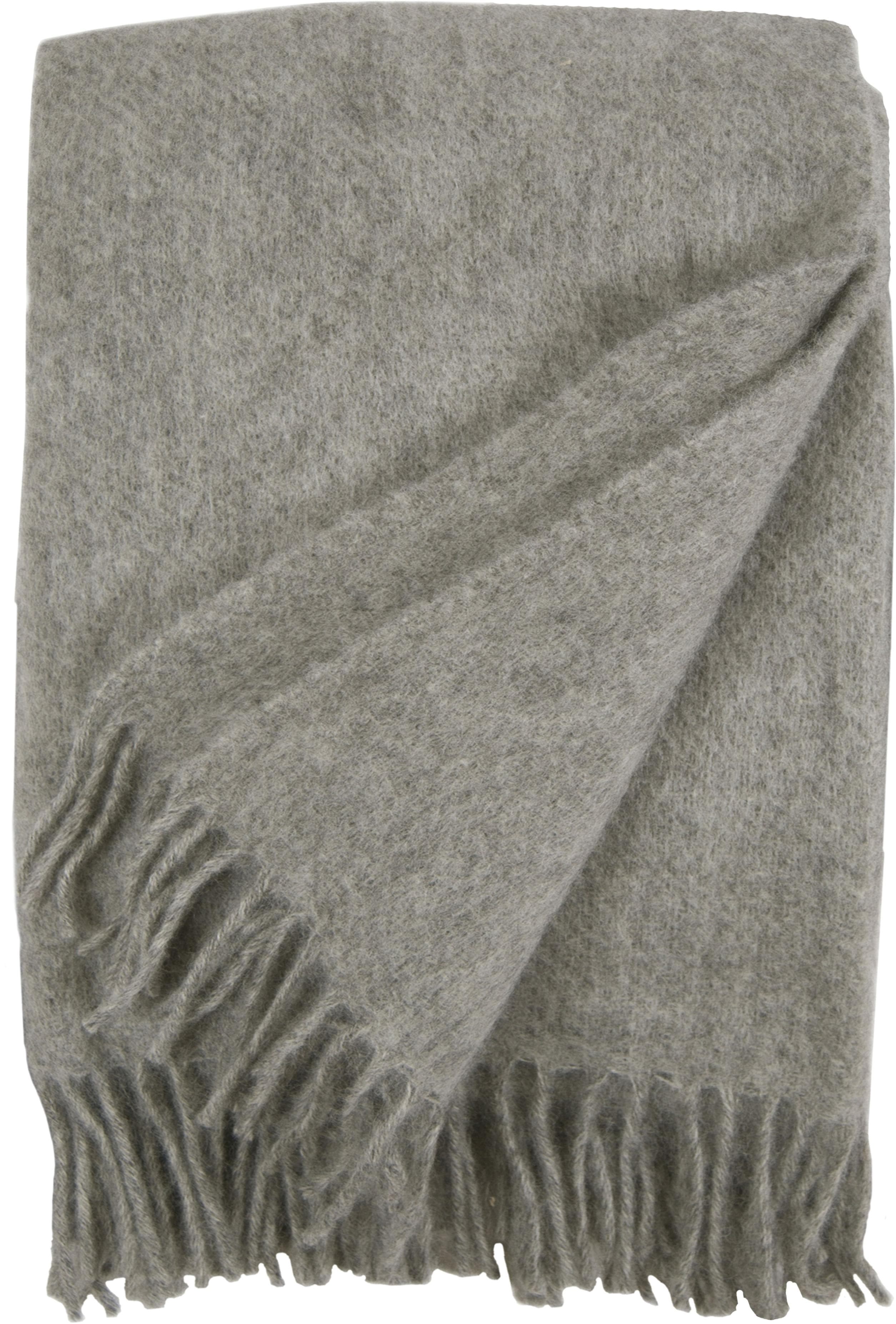 Wolldecke HEITMANN FELLE grau mit Fransen