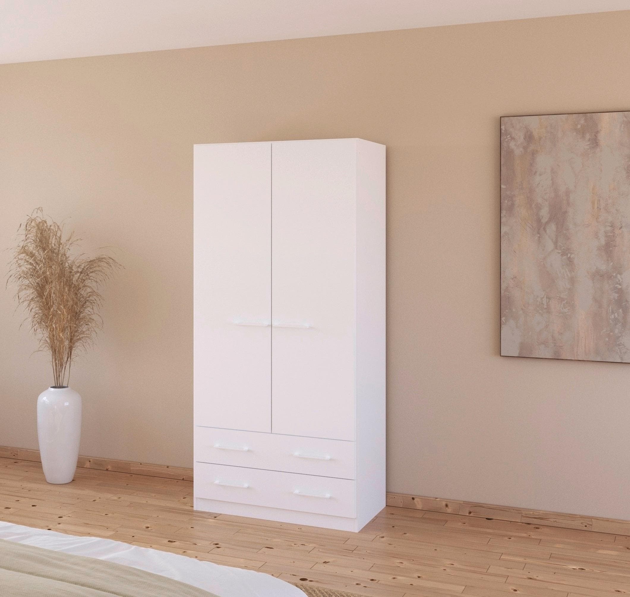 Drehtürenschrank Prandon A Weiß Bügelgriffe