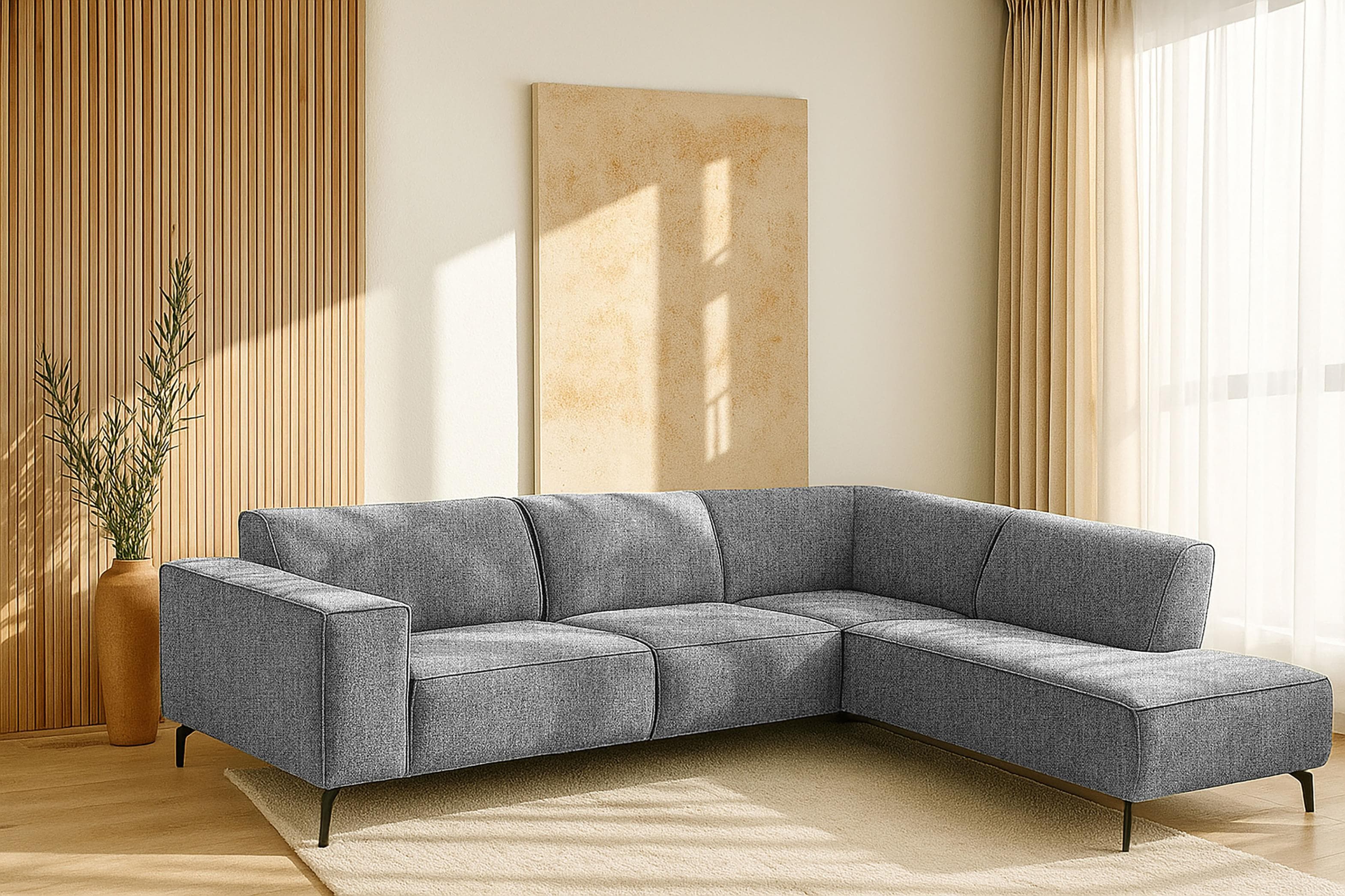 Ecksofa HOME AFFAIRE LORCAN Grau mit Metallfüßen und Ottomane