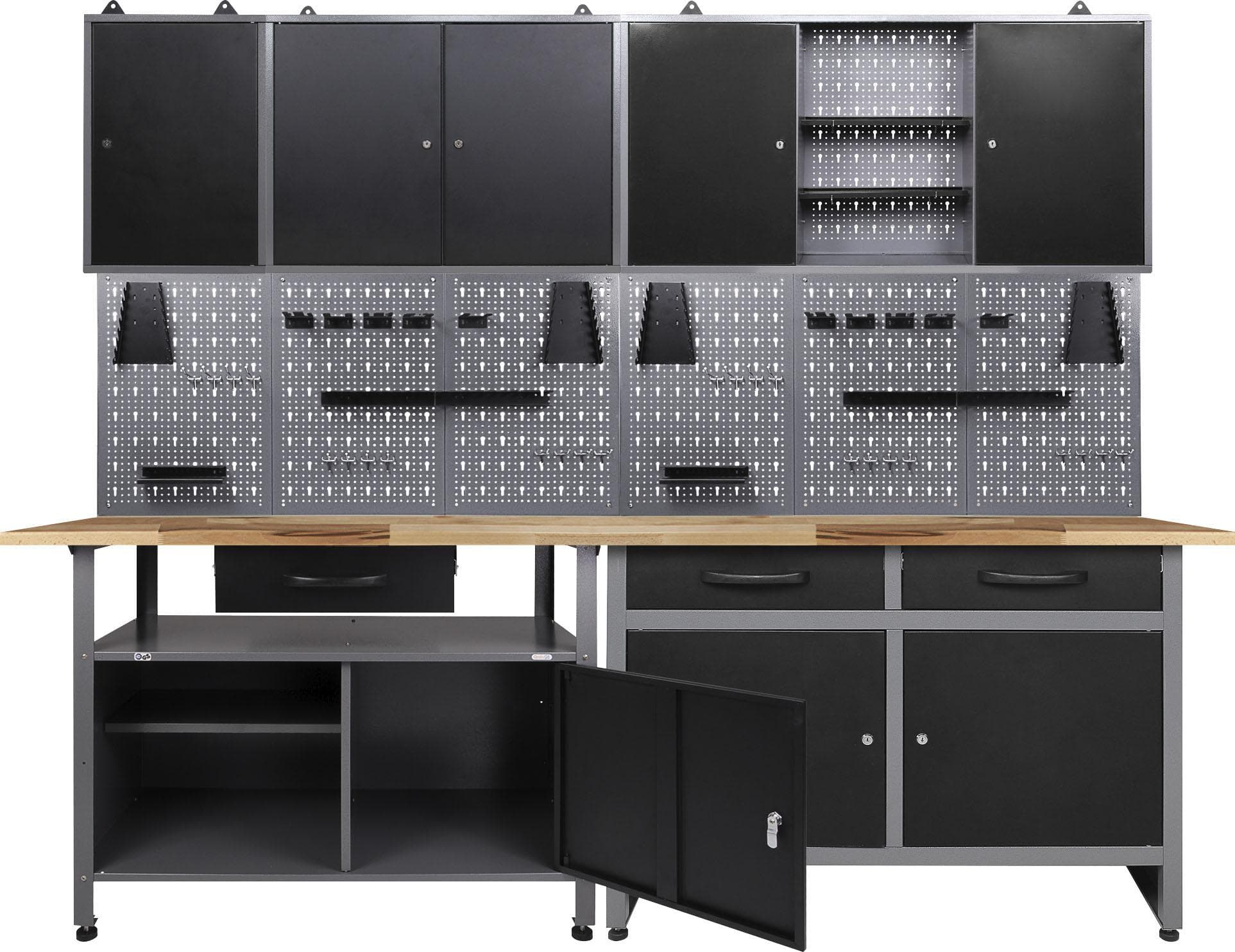 ONDIS24 Werkstatt-Set Schwarz Grau Metall 240cm