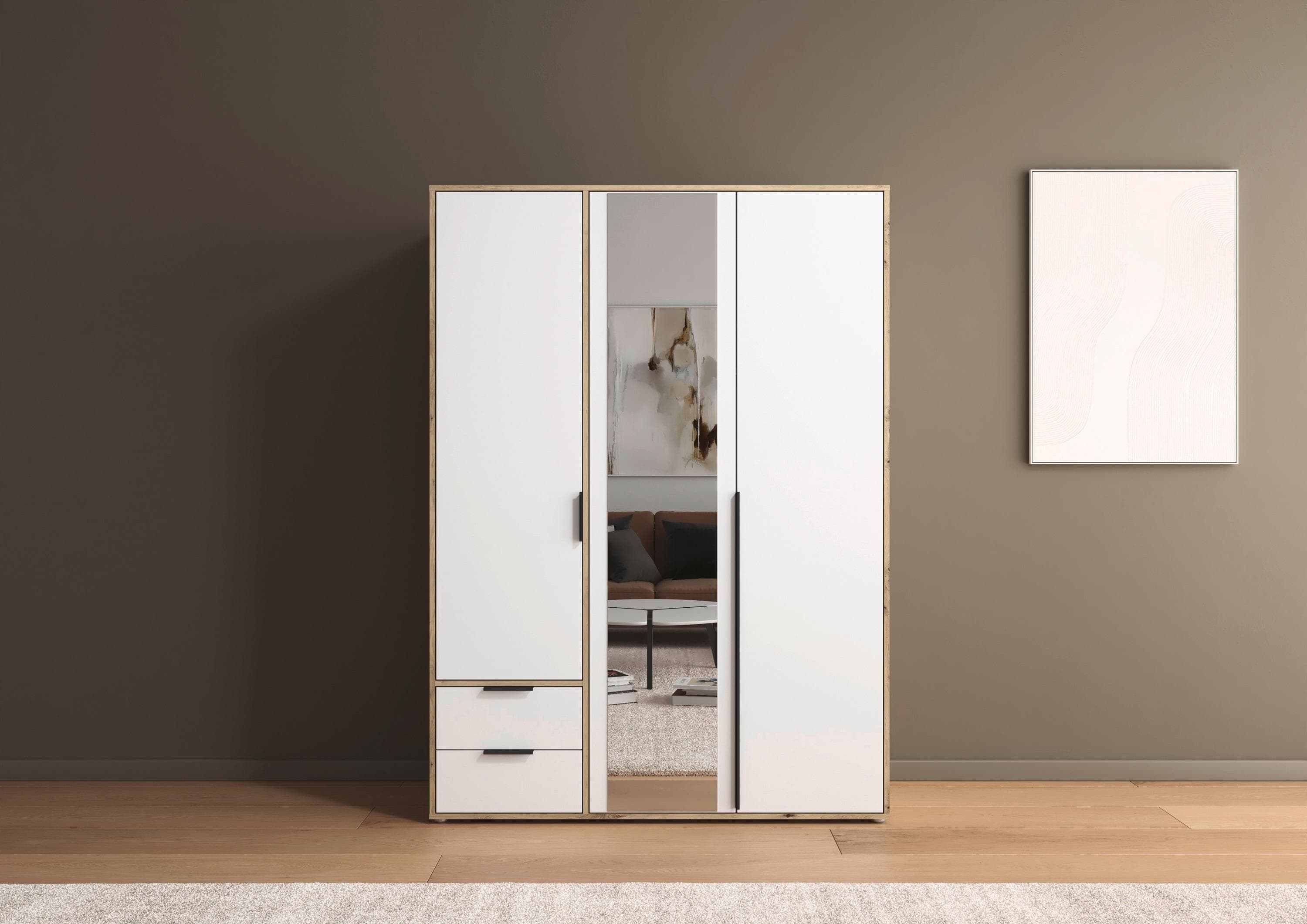 Rauch Nagata Kleiderschrank weiß Eiche Artisan mit Schubladen