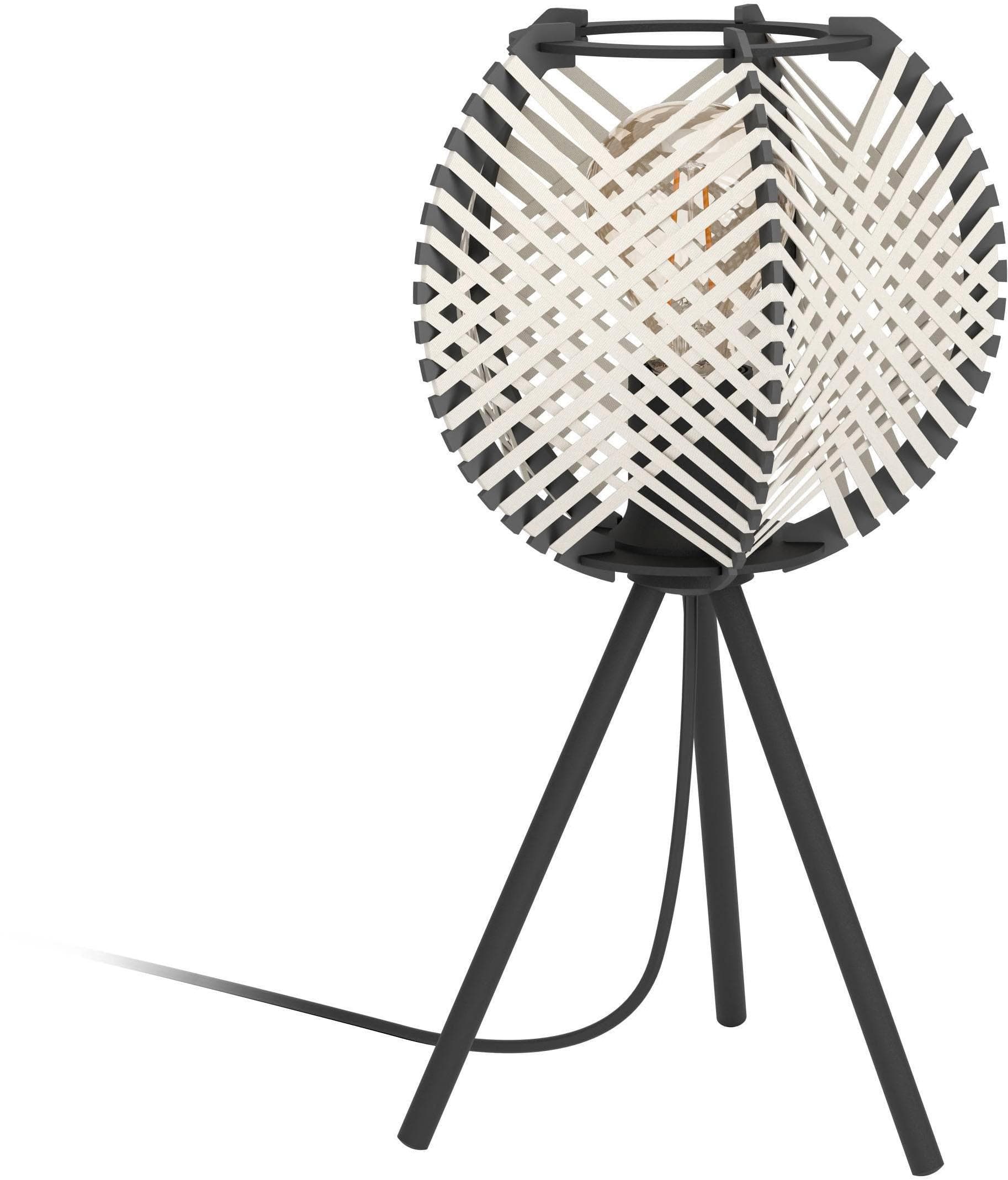EGLO Tischleuchte Waverton Tischampe Nachttischlampe Metall Holz Textil Weiß E27 Schwarz