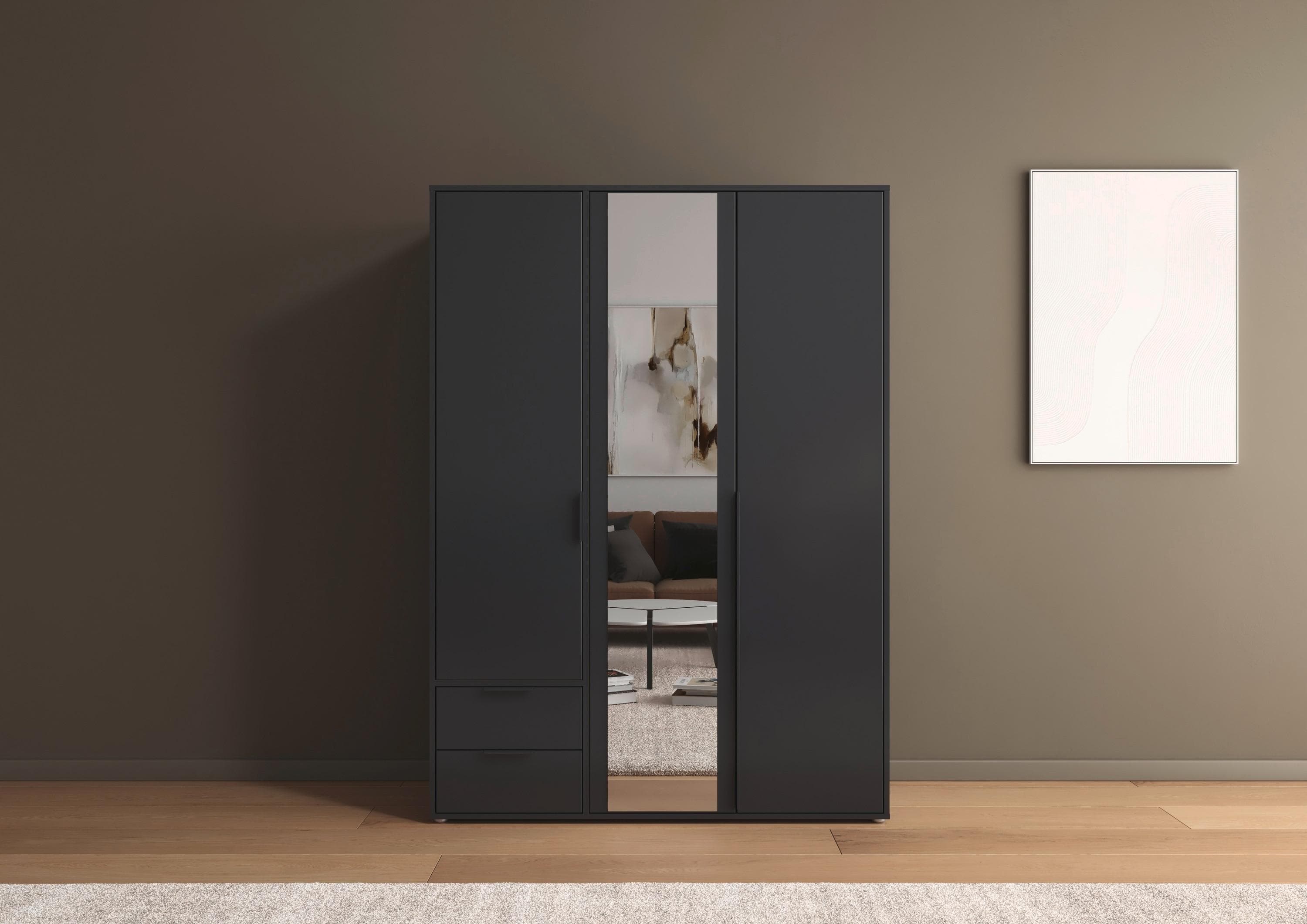 Rauch Nagata Kleiderschrank Grau mit Spiegel und Schubladen