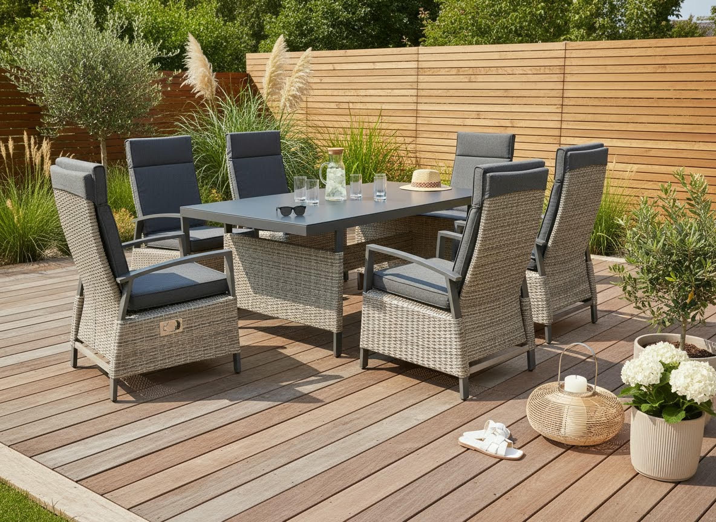 Konifera Garten-Essgruppe New Monaco 6-Sitzer Set mit verstellbarer Rückenlehne