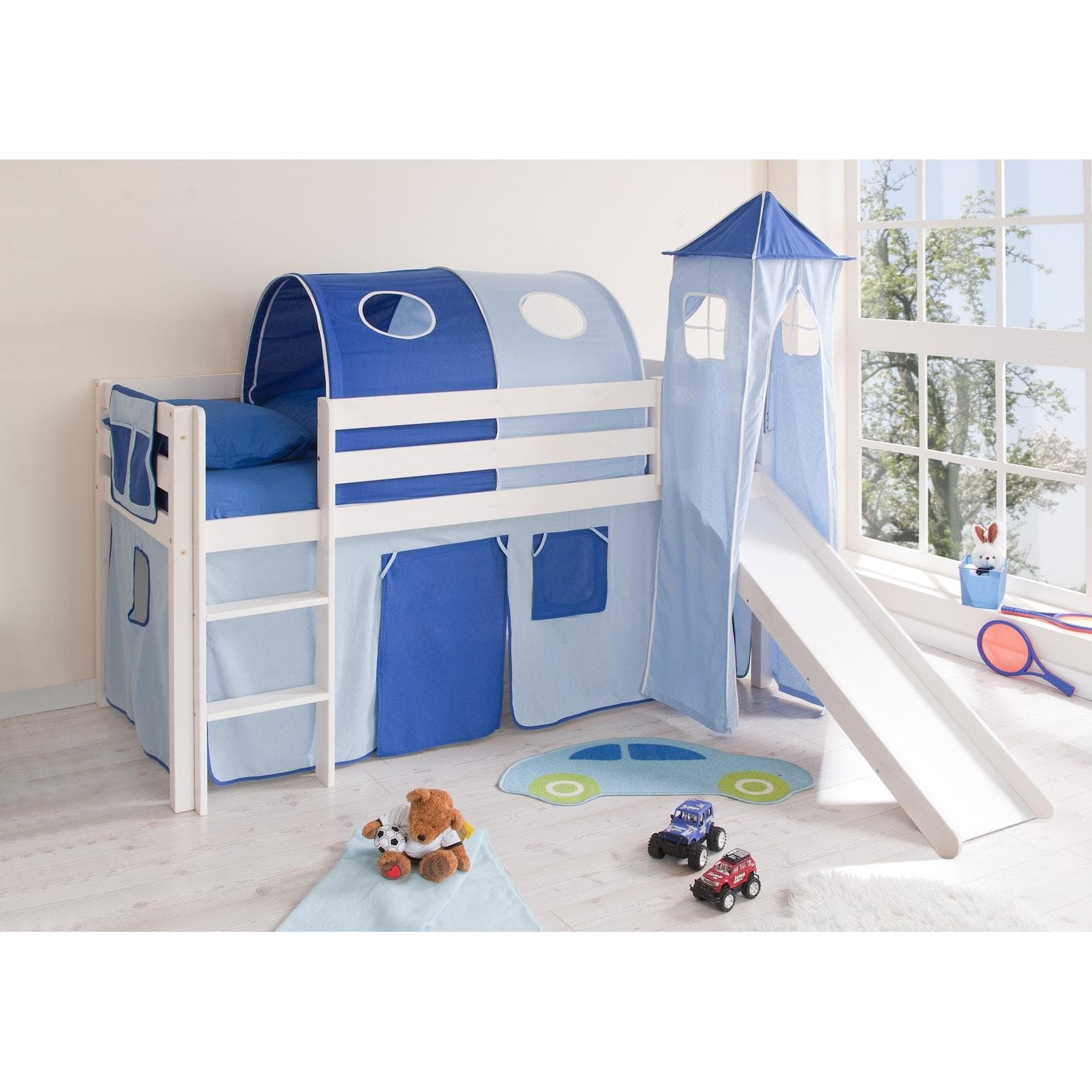 Klassisches Rutschbett aus Kiefernholz in Weiß