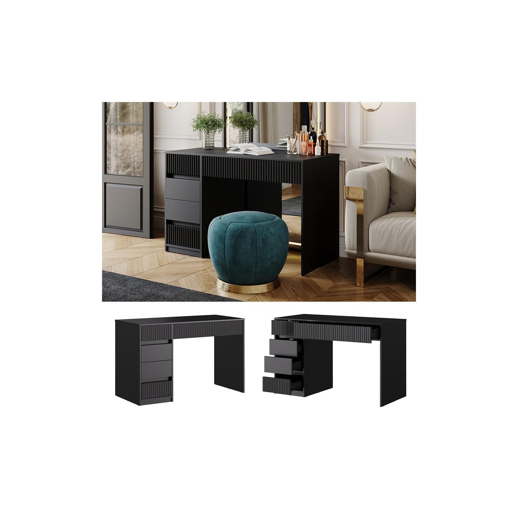 Vicco Schminktisch Omira Schwarz 120 cm ohne Spiegel