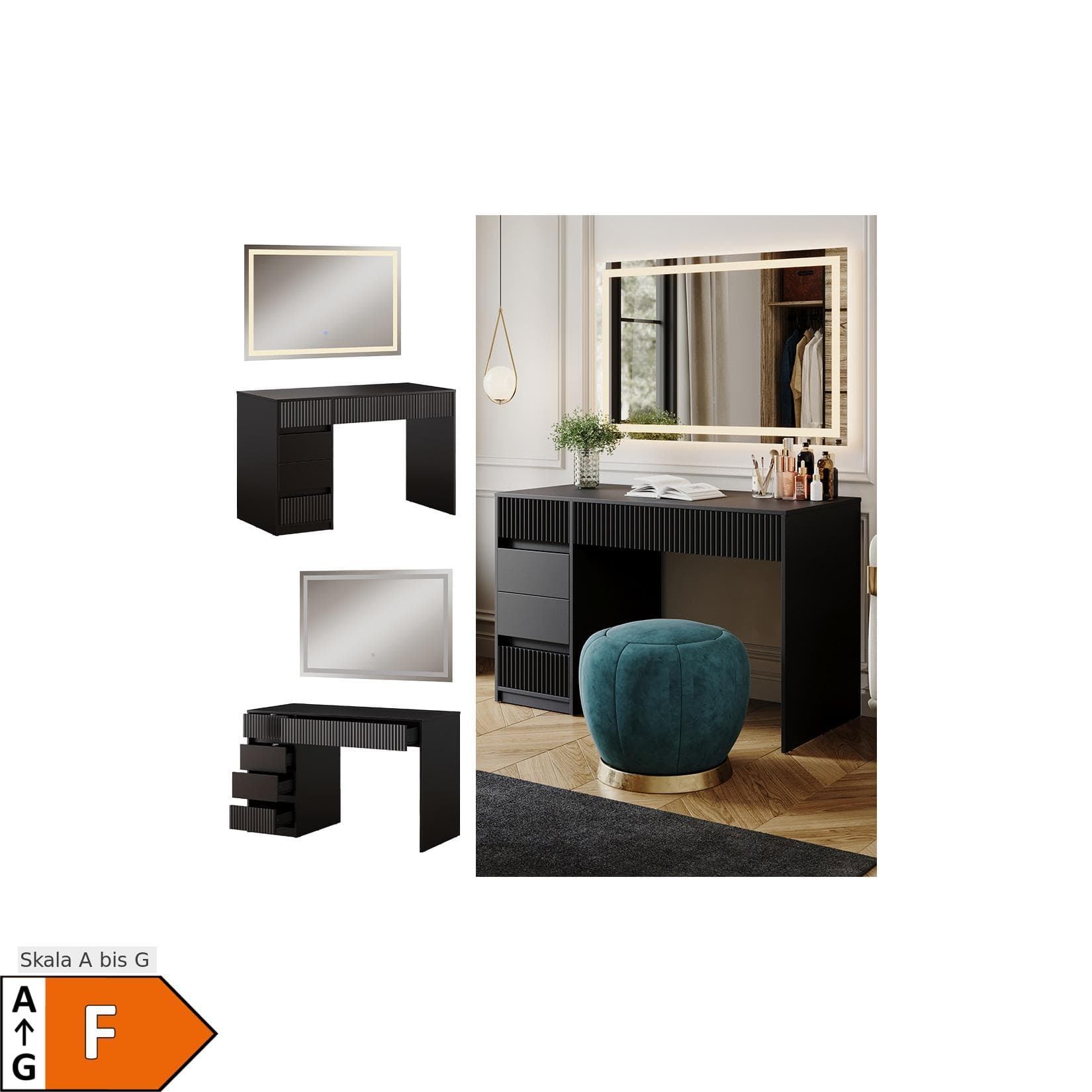 Vicco Schminktisch Omira Schwarz 120 cm mit LED-Spiegel