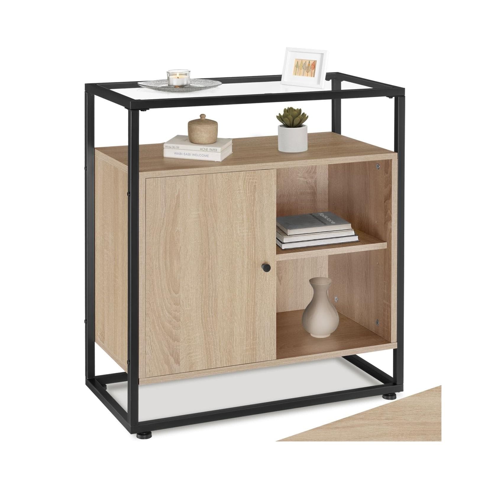 TecTake Kommode Industrial Style Glasplatte