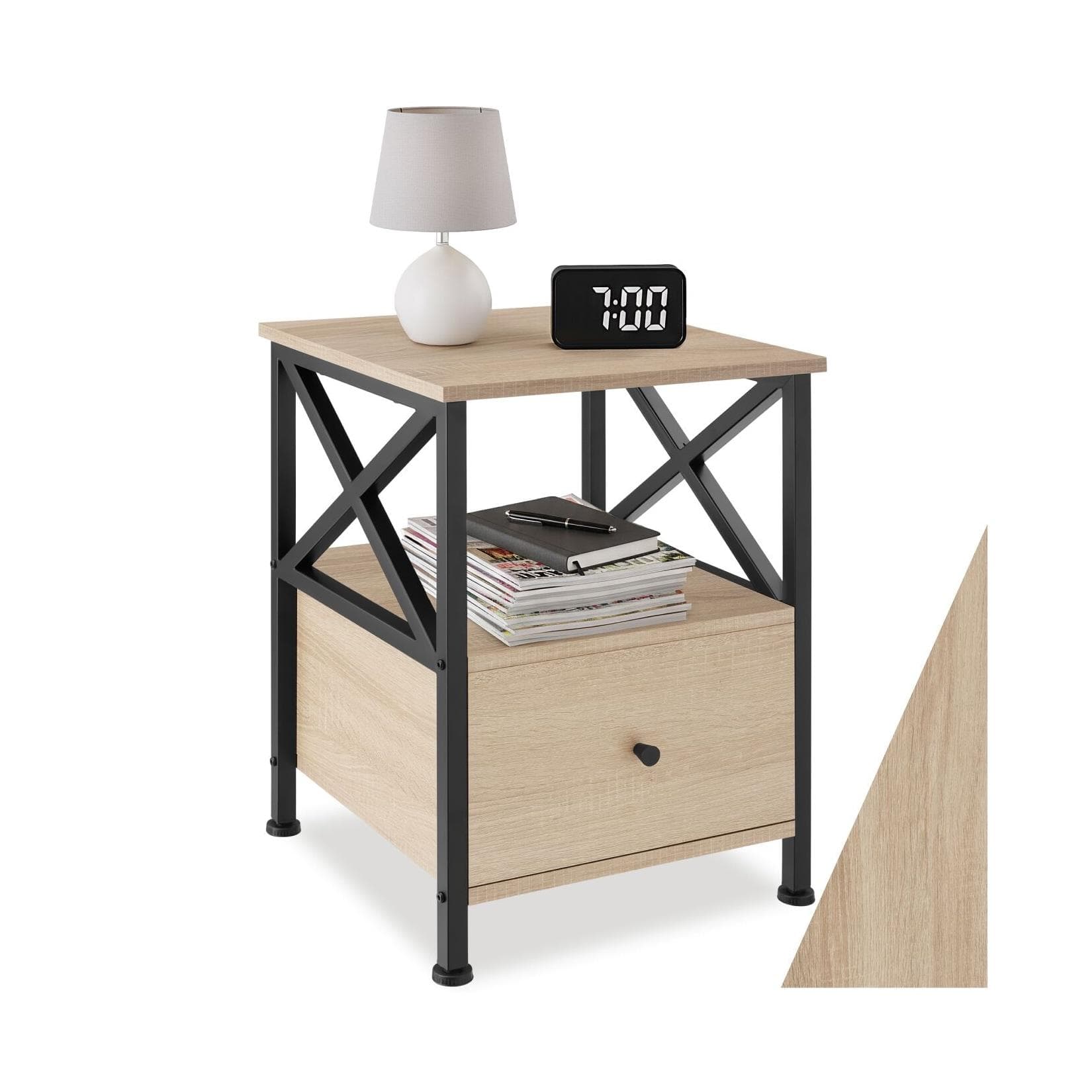 TecTake Nachttisch Industrial Style 2 Ablagen und Schublade
