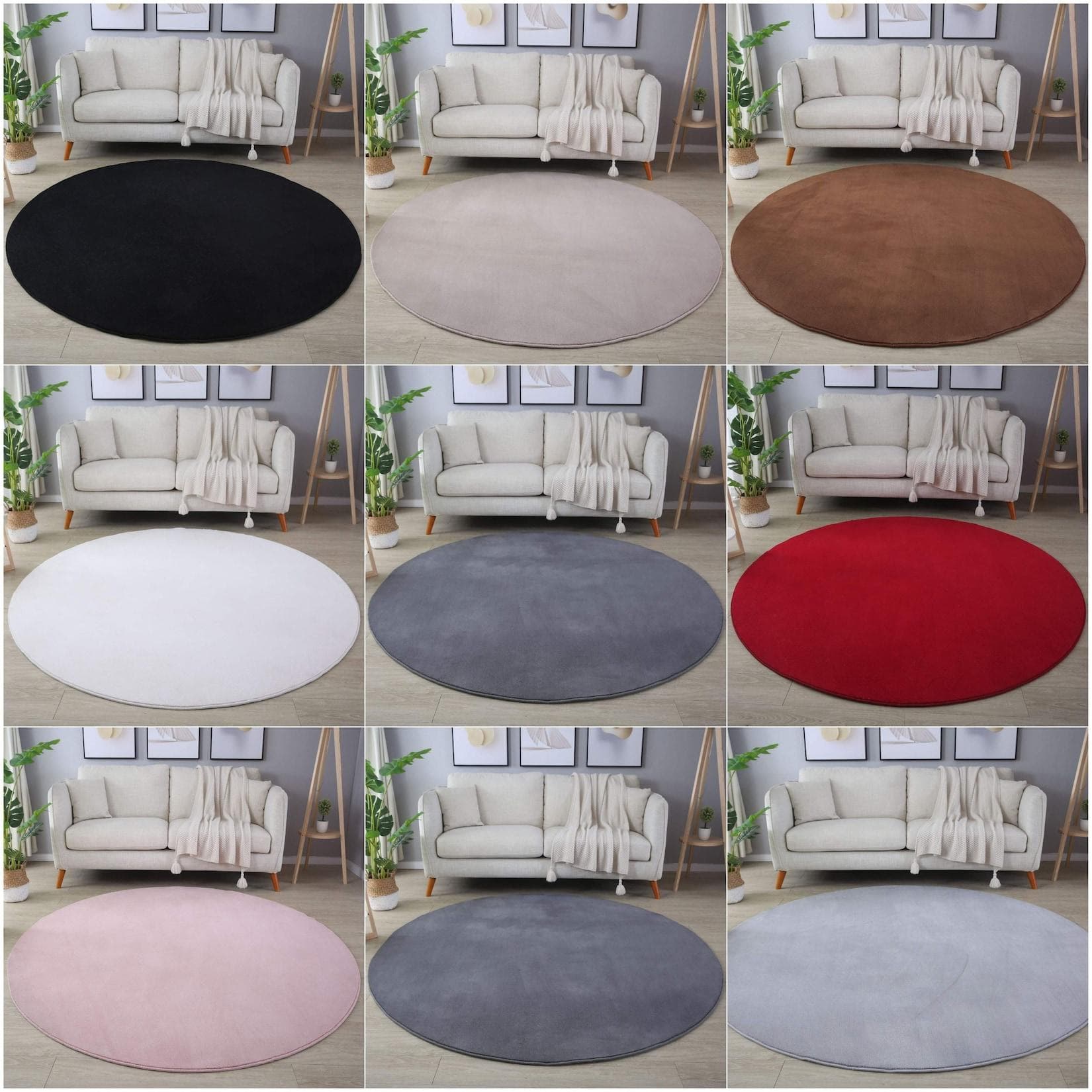 Homtex Kurzflor Teppich Rund - Flauschig Weich, Einfarbig, Felloptik