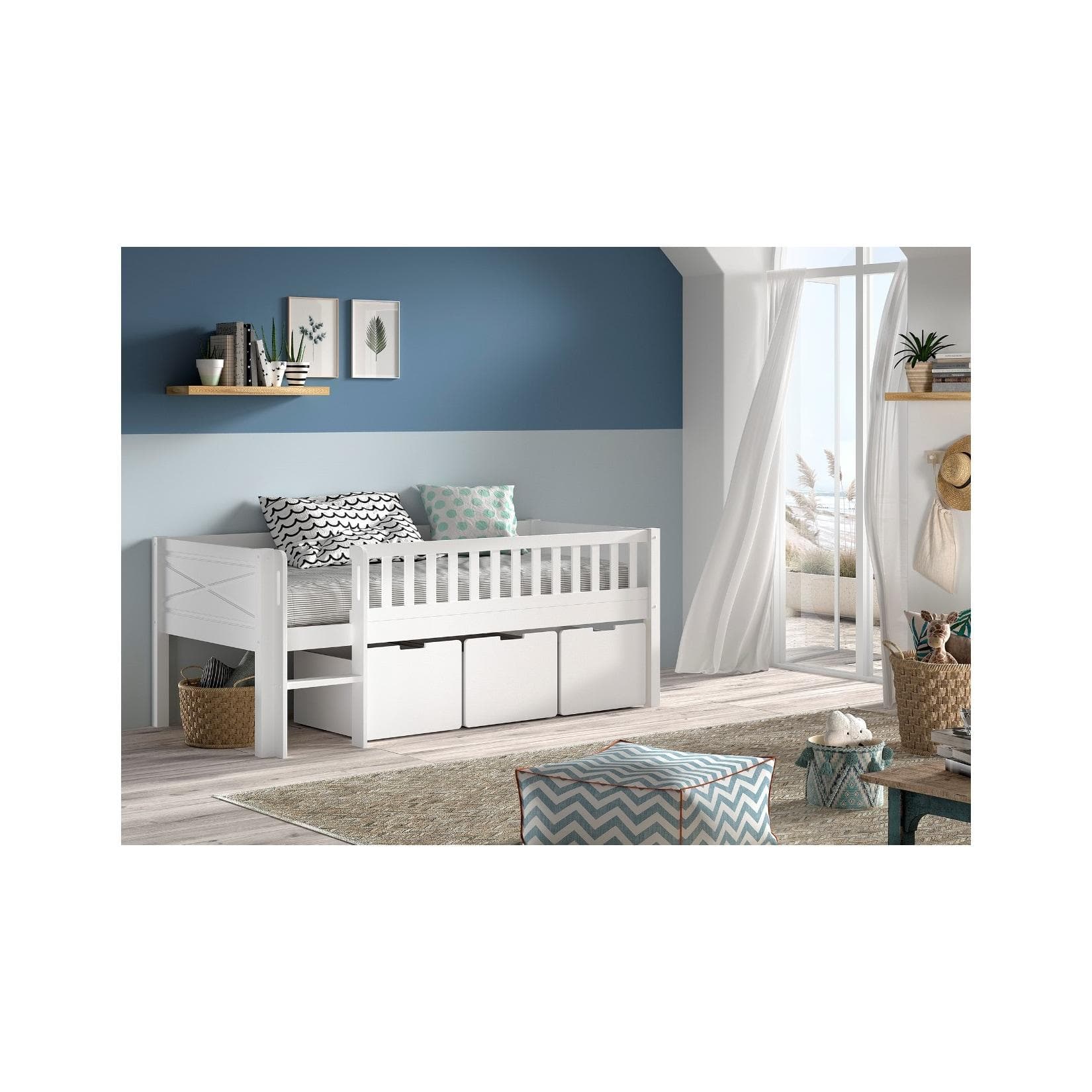 VIPACK Spielbett Scott Weiß mit Stauraum und Leiter