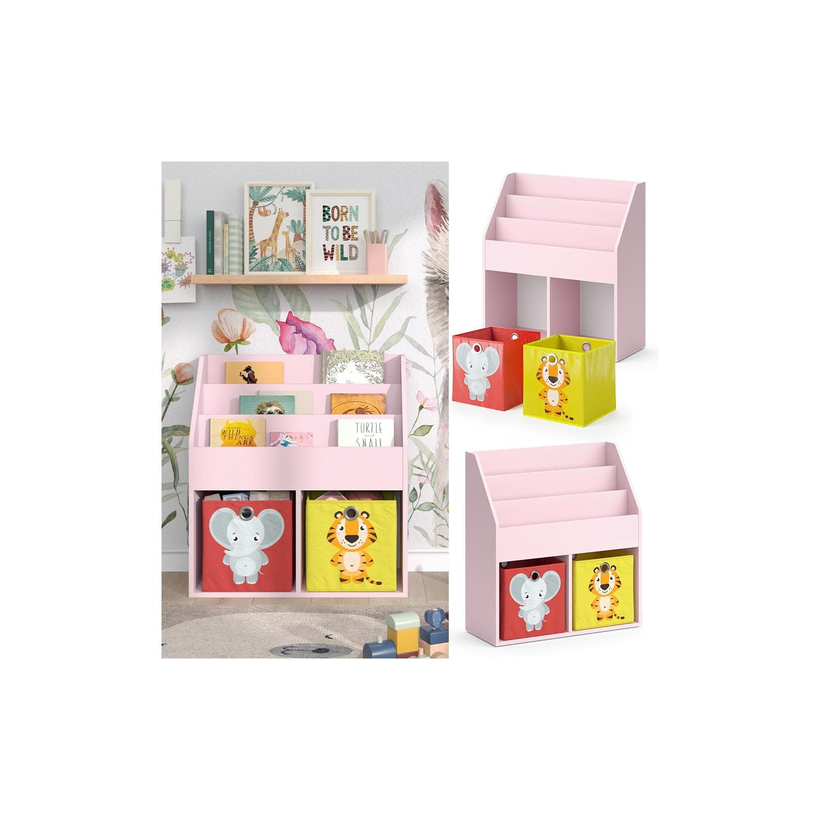 Vicco Kinderbücherregal Luigi Rosa mit Faltboxen