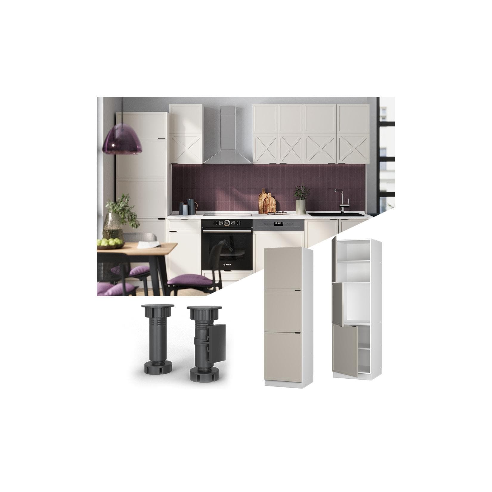 Vicco Vorratsschrank Fame-Line Weiß Grau-Beige gerahmt 60 cm 3 Türen