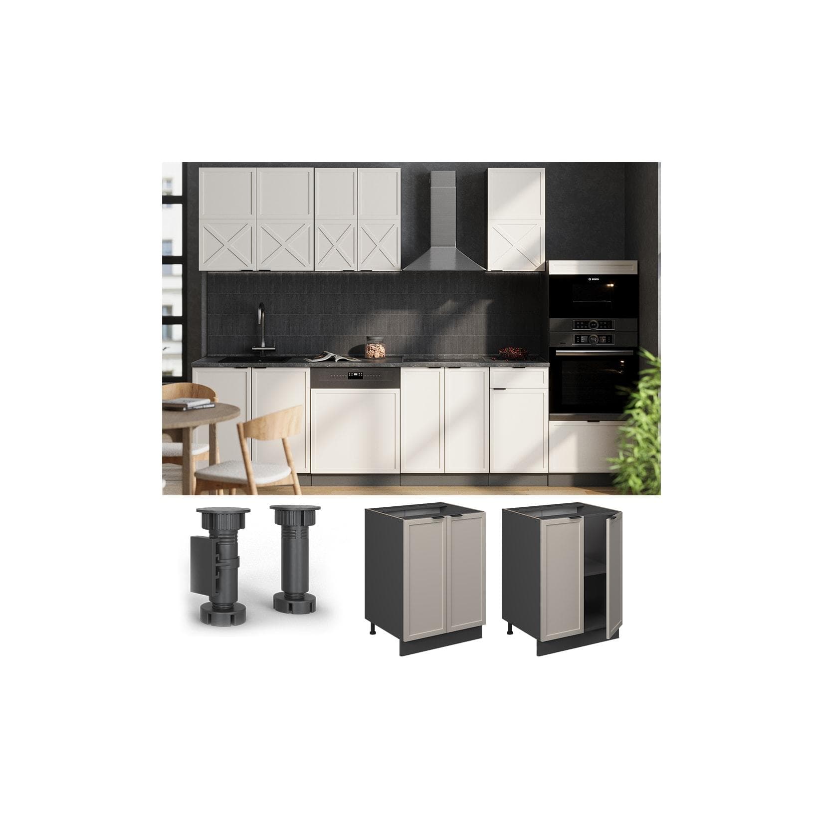 Vicco Unterschrank Fame-Line Anthrazit Grau-Beige mit Arbeitsplatte