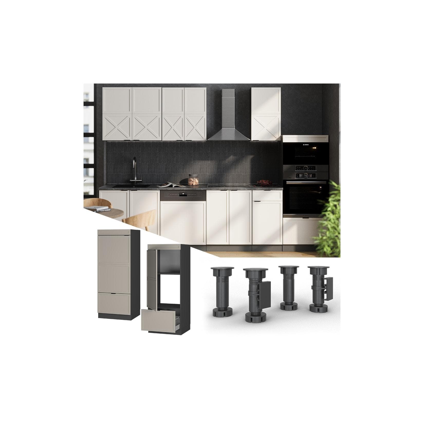 Vicco Mikrowellenschrank Fame-Line Grau-Beige mit Schublade & Tür