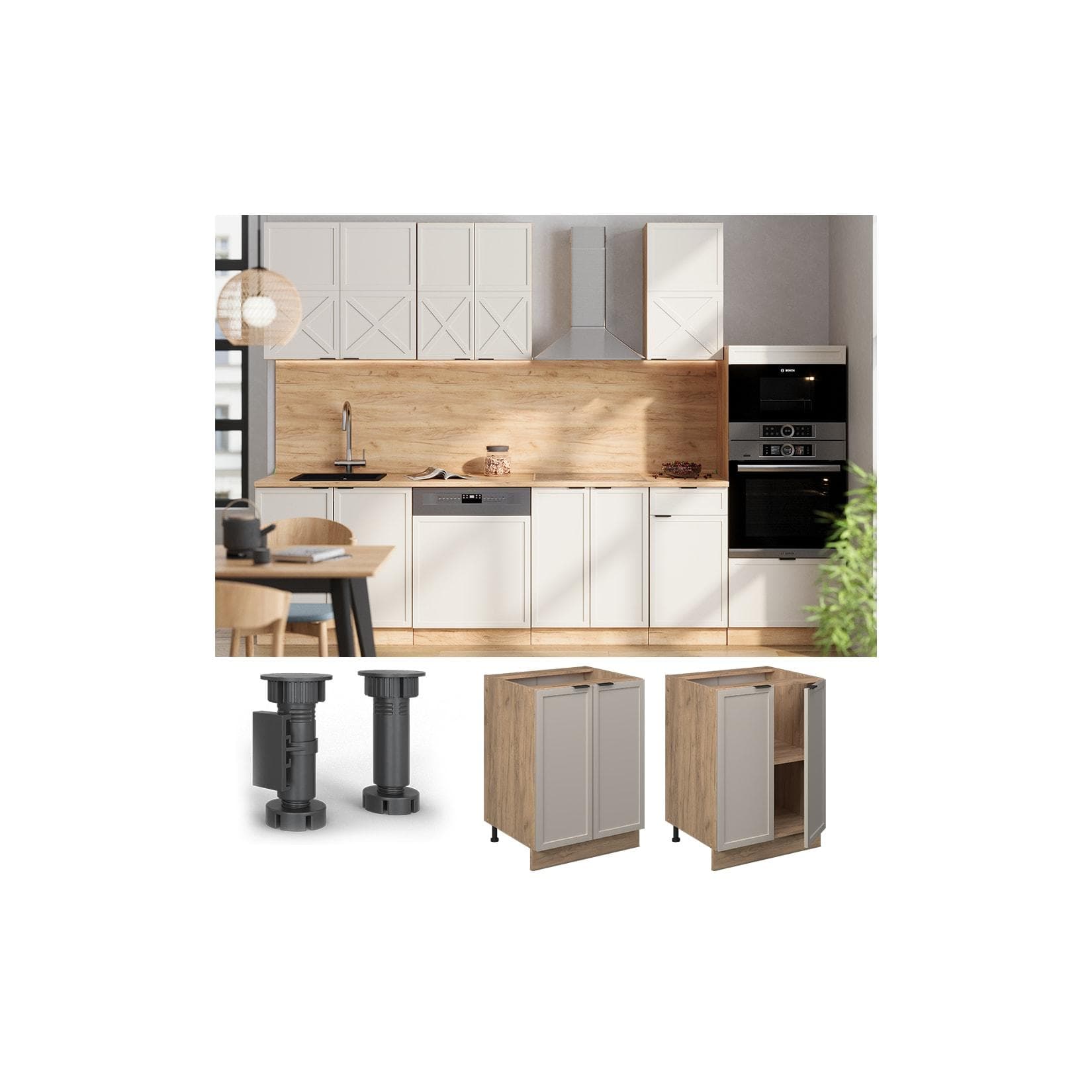 Vicco Unterschrank Fame-Line Eiche Grau-Beige gerahmt 60 cm