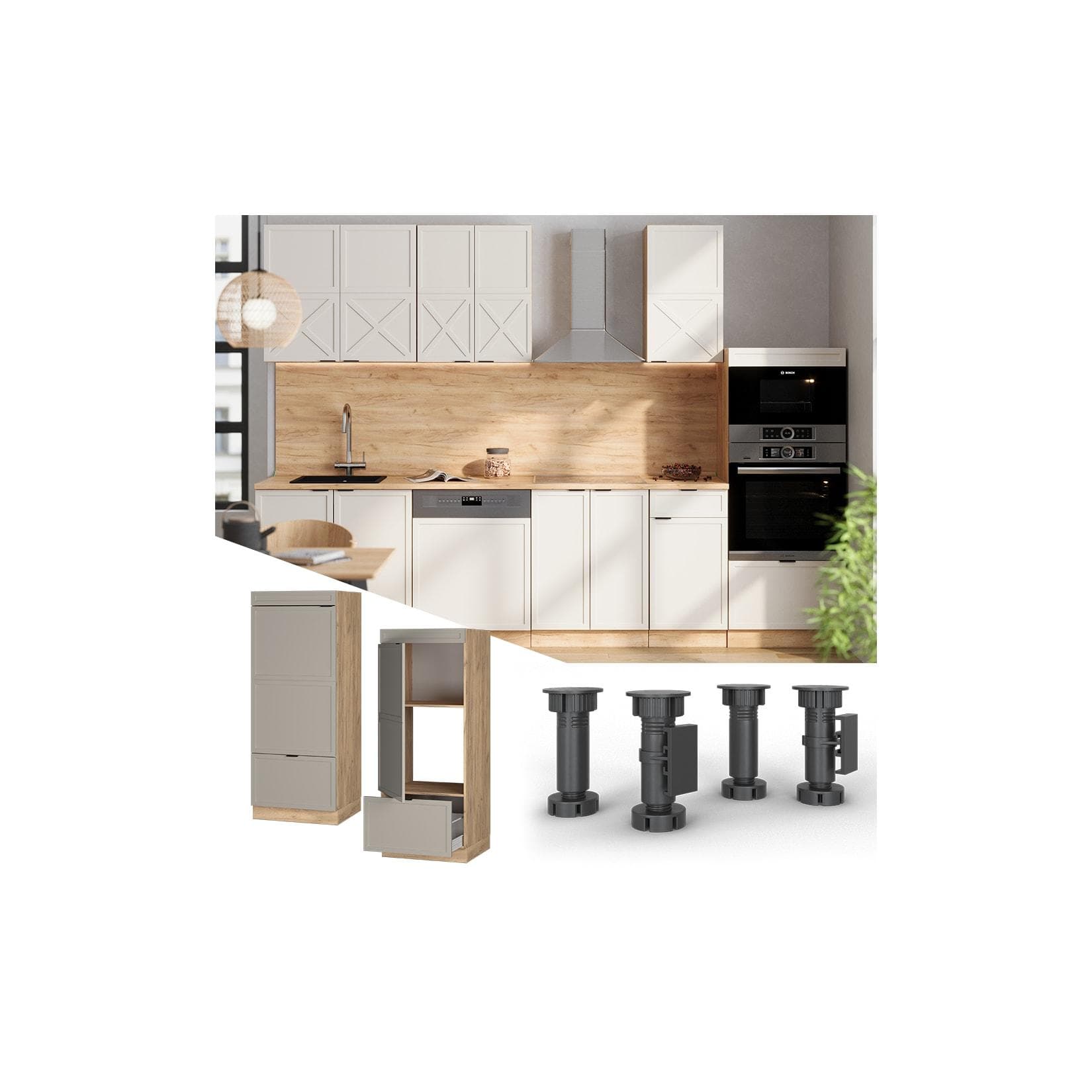 Vicco Mikrowellenschrank Fame-Line Eiche Grau-Beige 60 cm