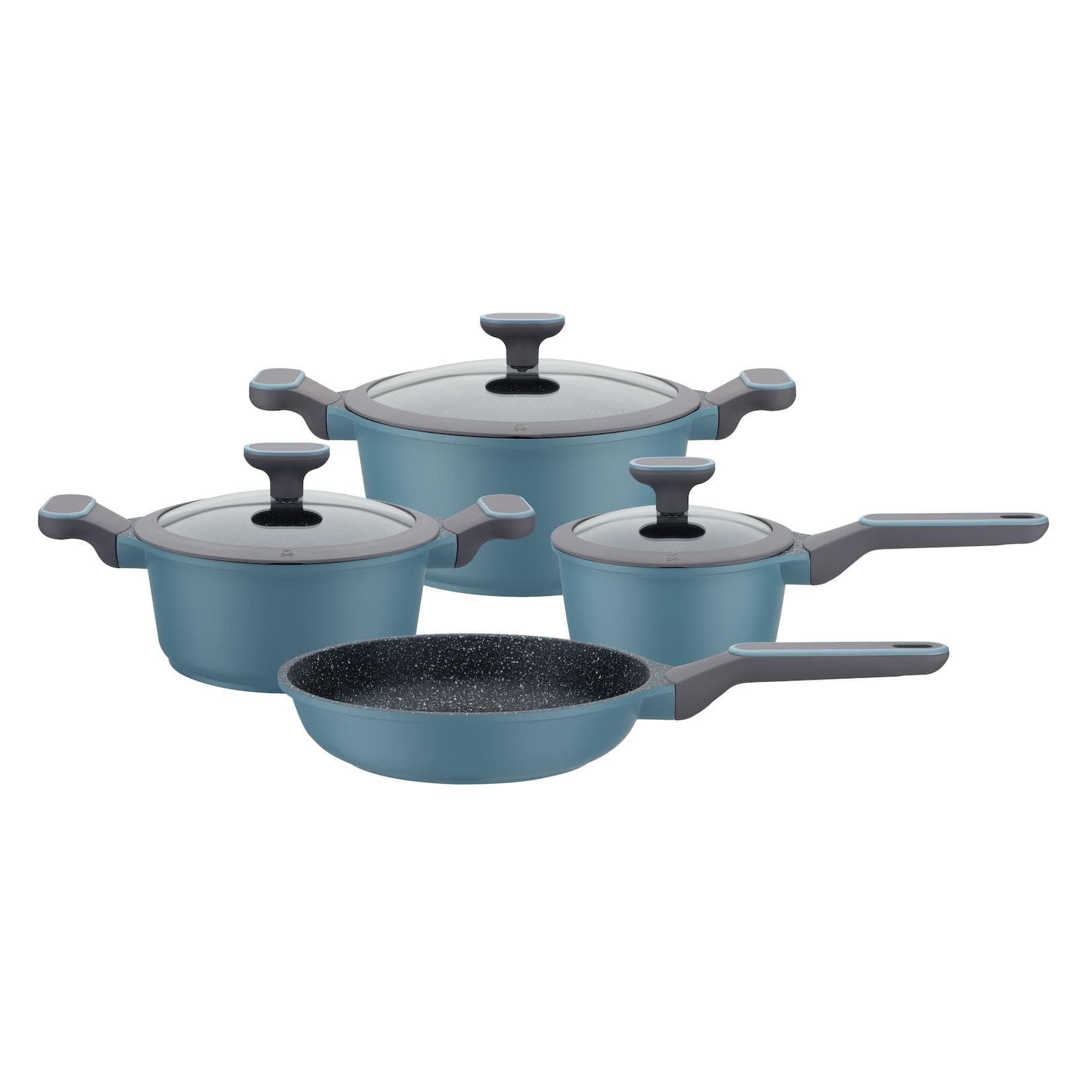 GSW Topf-Set Blue Granit Hellblau Schwarz Transparent Induktion