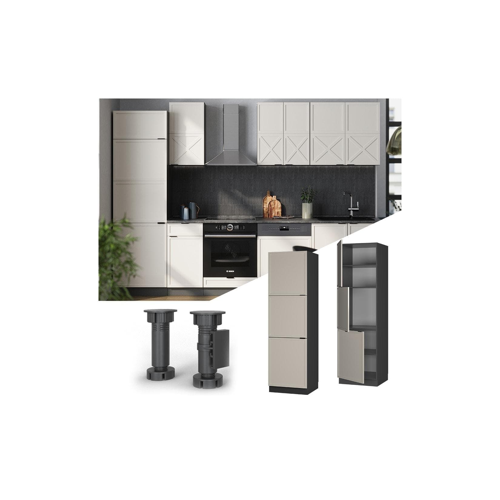 Vicco Vorratsschrank Fame-Line Anthrazit Grau-Beige 3 Türen