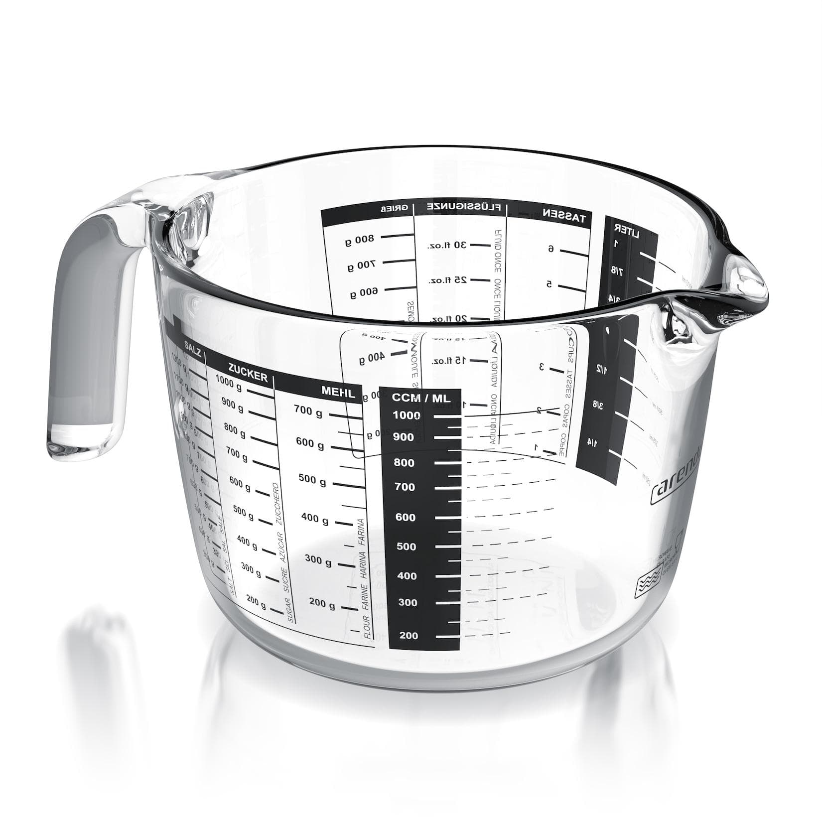 Arendo Messbecher Glasbehälter 1000 ml