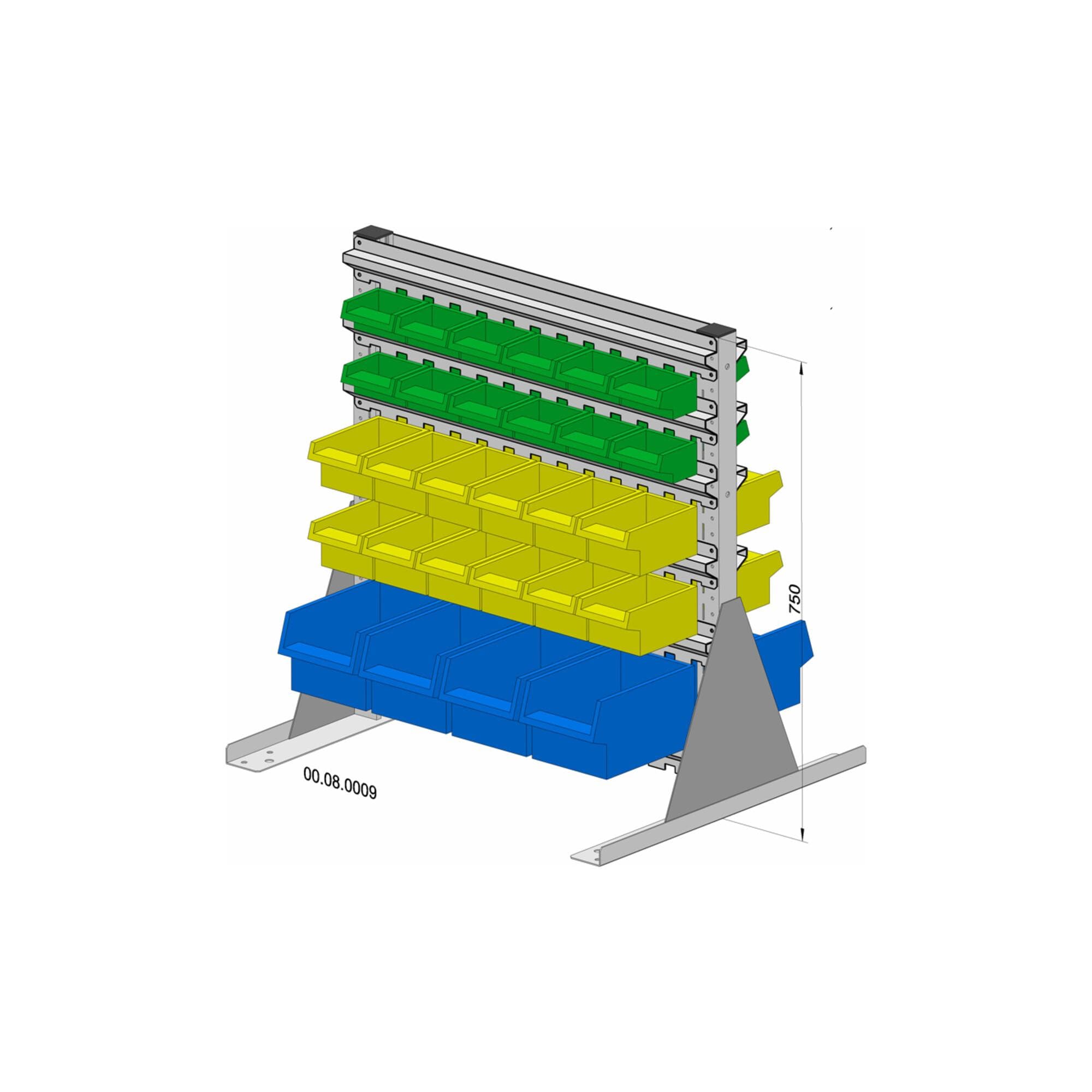 Hünersdorff Standregal zweiseitig 56 Sichtboxen PS pulverbeschichtet lichtgrau