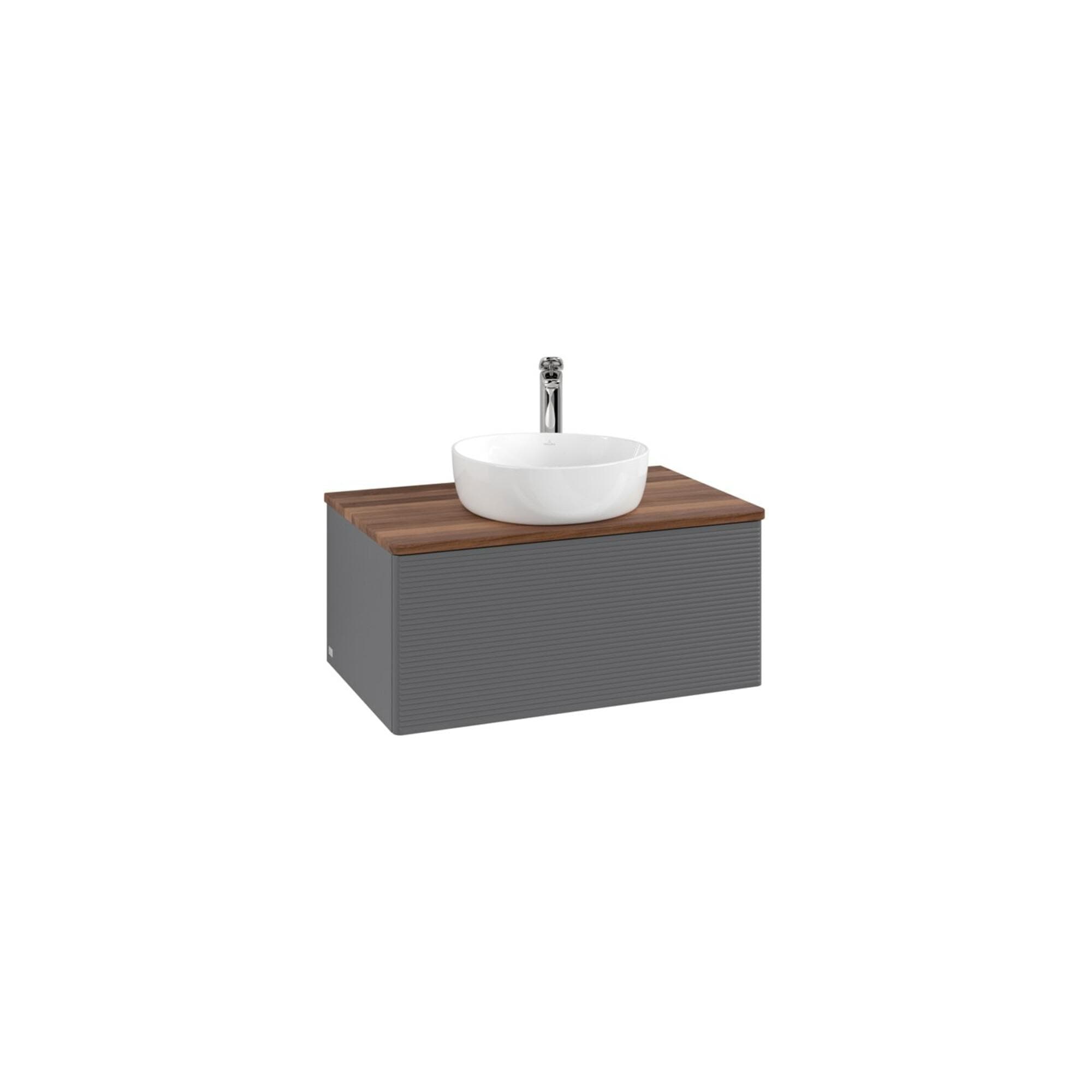Villeroy und Boch Antao Waschtisch-Unterschrank mit Beleuchtung, 1 Auszug, Anthracite Matt Lacquer / Warm Walnut