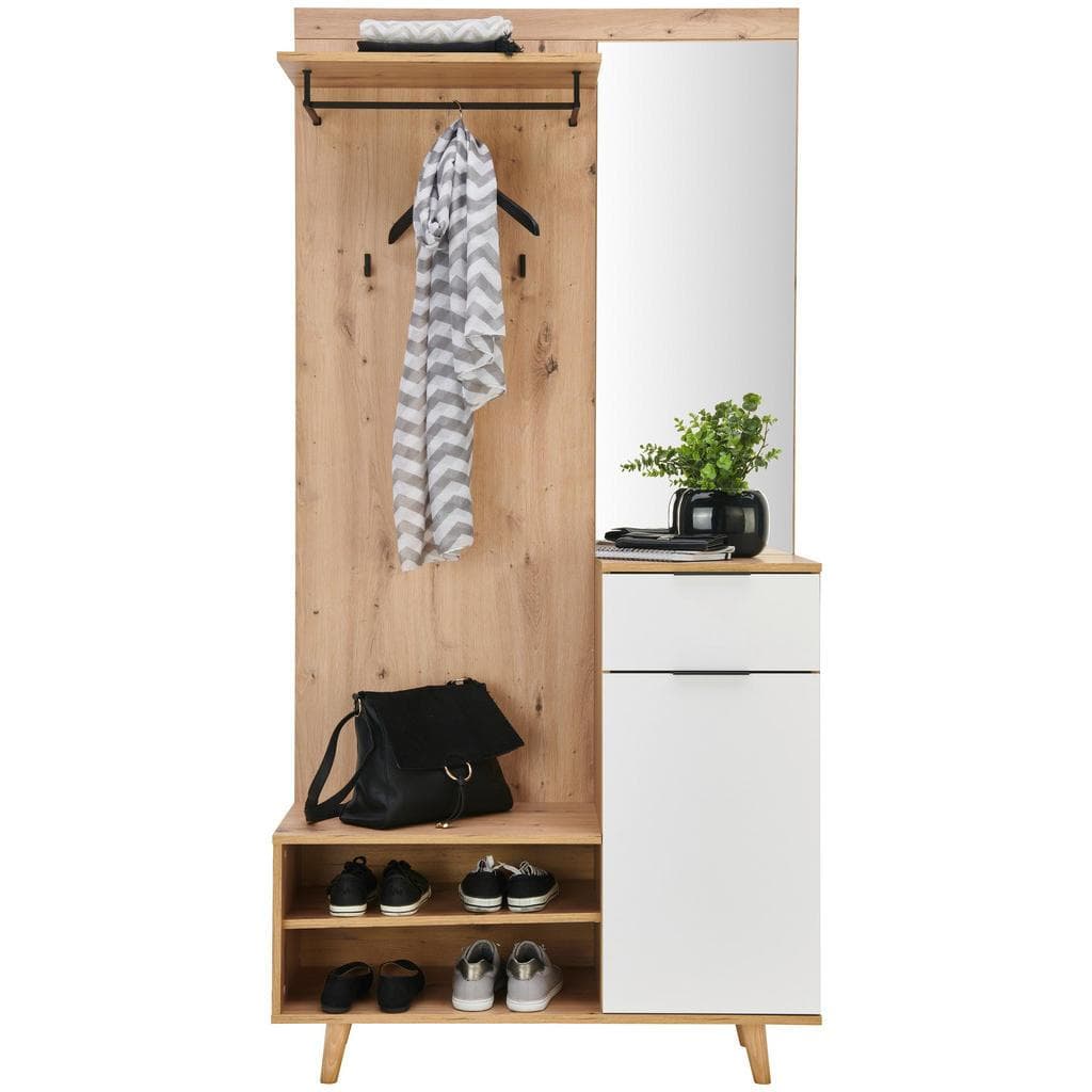Home24 Garderobe Weiß Eiche Artisan Holzwerkstoff 5-teilig 1 Schublade