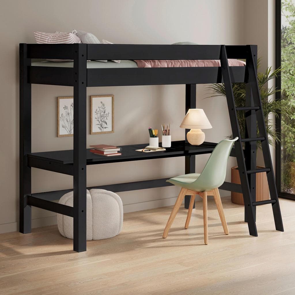Mid.you Hochbett Schwarz Kiefer massiv Kinder- & Jugendzimmer