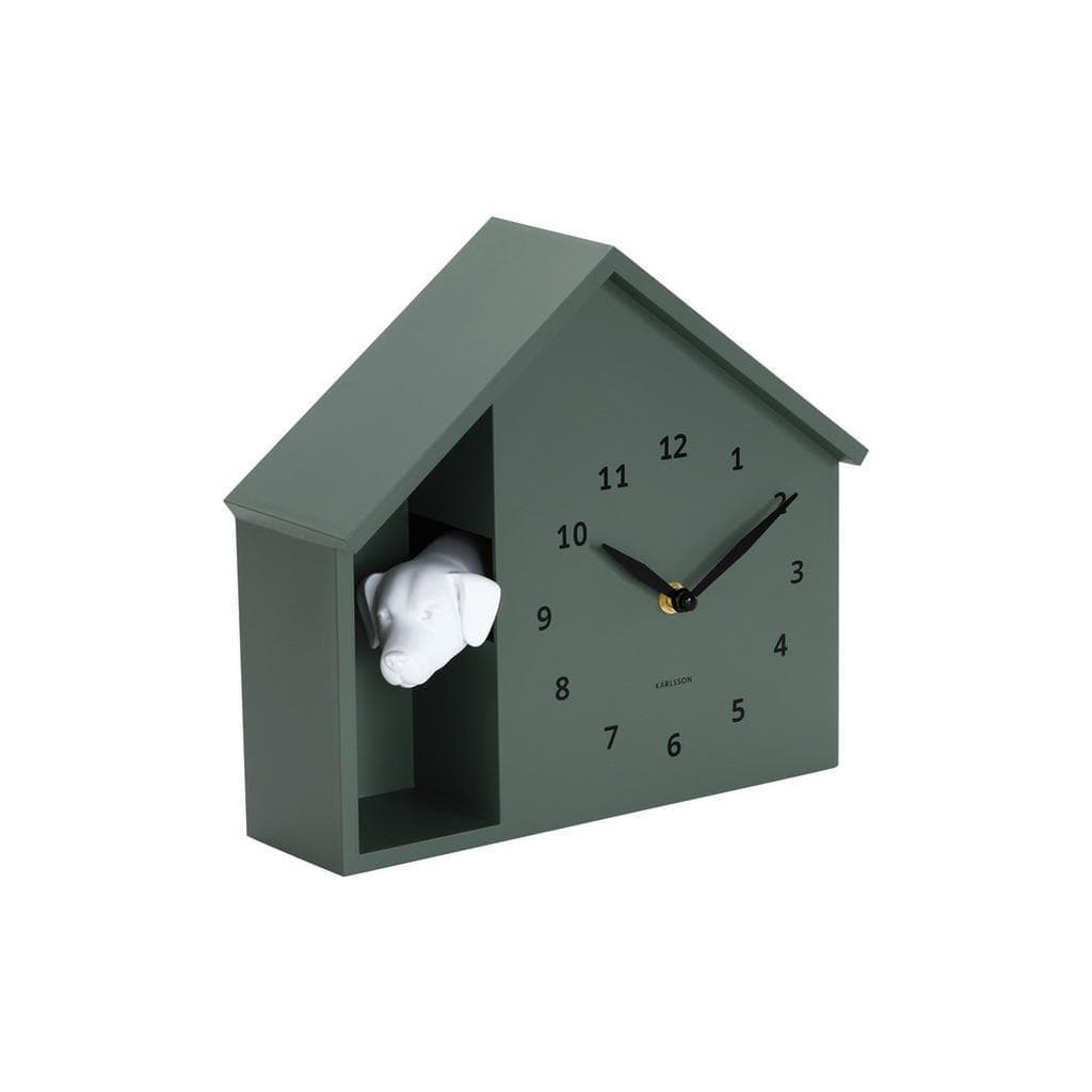 Karlsson Wanduhr Peeking Doggy Waldgrün Kunststoff