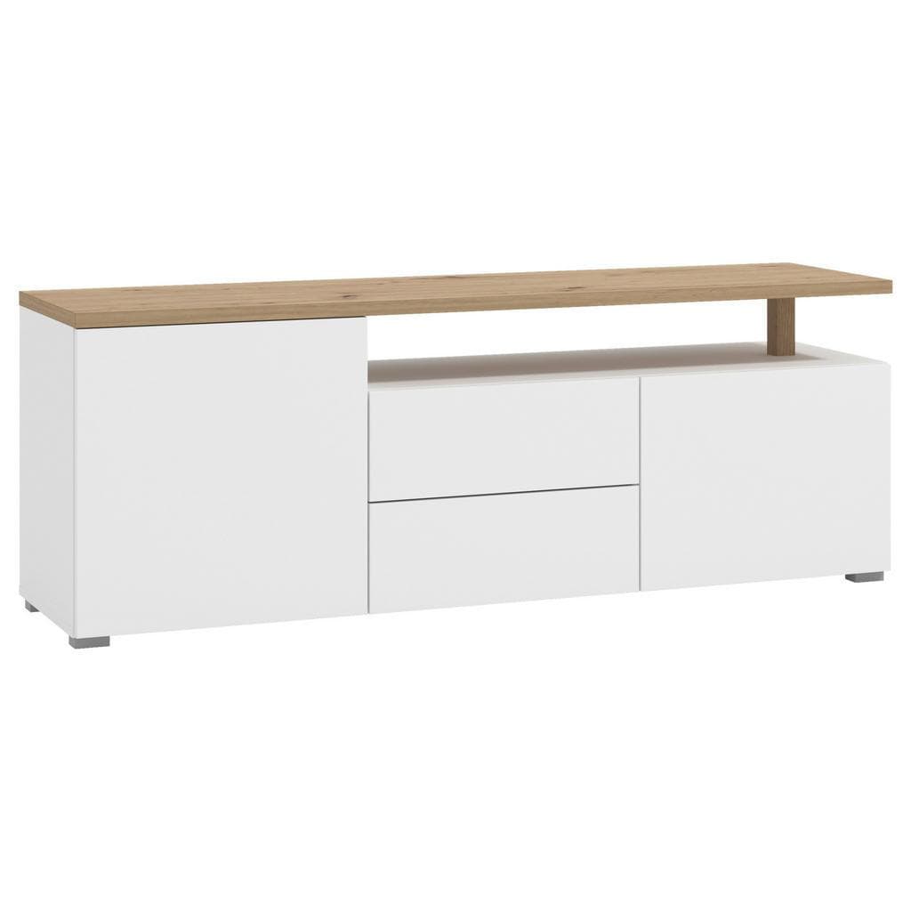 Carryhome Lowboard Weiß Eiche Artisan Holzwerkstoff 2 Schubladen