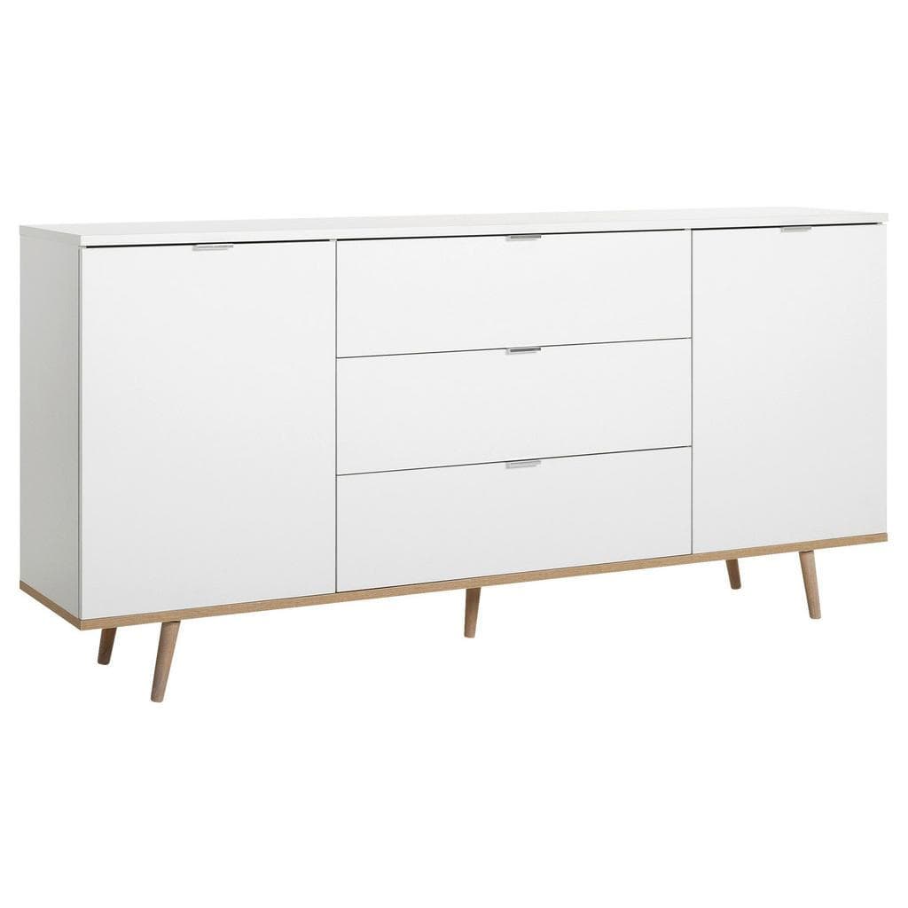 Mid.you Sideboard Weiß Sonoma Eiche Holzwerkstoff Eiche massiv 2 Fächer 3 Schubladen 180x87x40 cm