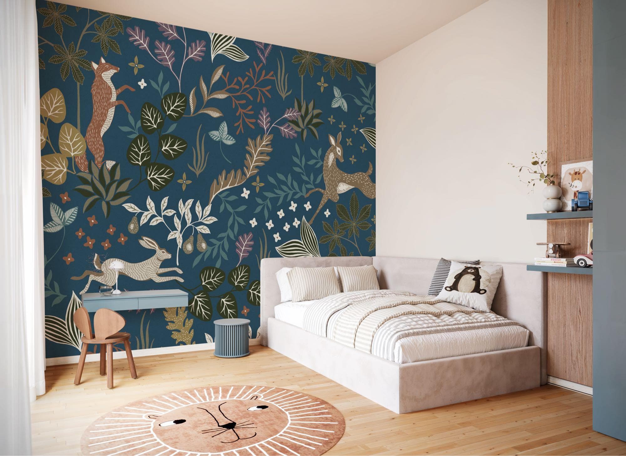 Komar Fototapete Wood Night 350x250cm Blattmotiv Braun Blau