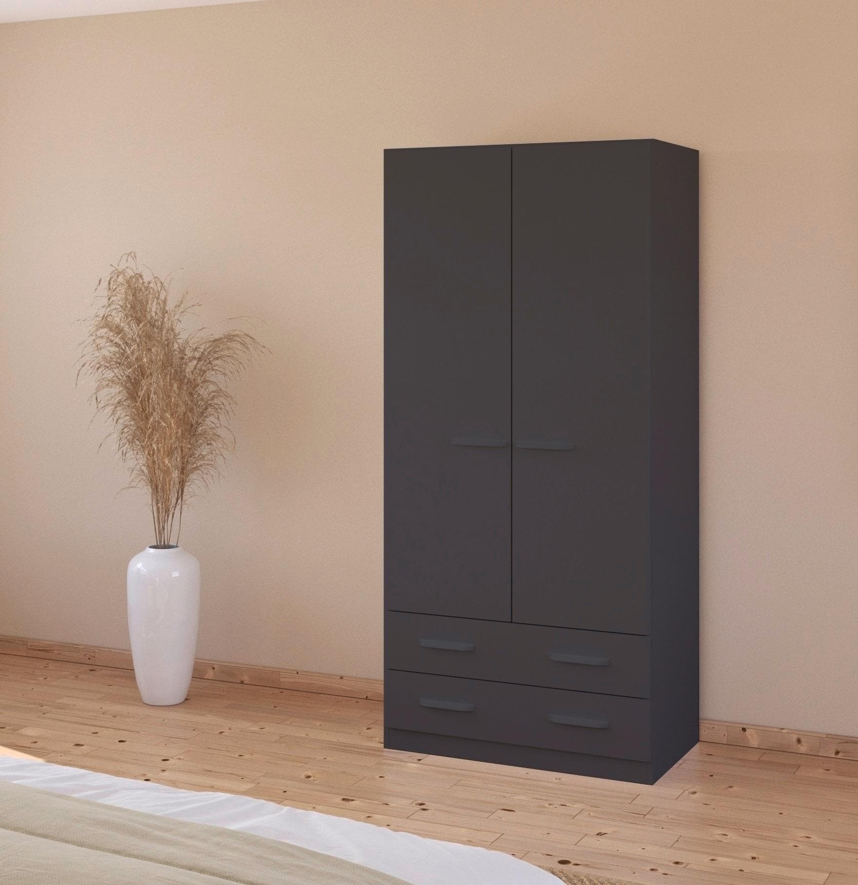 Drehtürenschrank RAUCH Prandon B Grau Metallgriffe