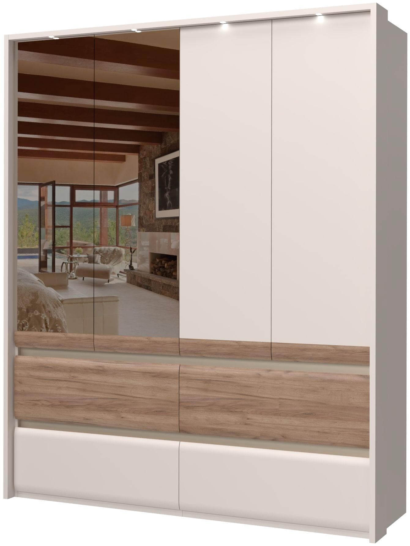 OTTO HOME Kleiderschrank Invictus Beige UV-Lackiert mit LED und Spiegeln