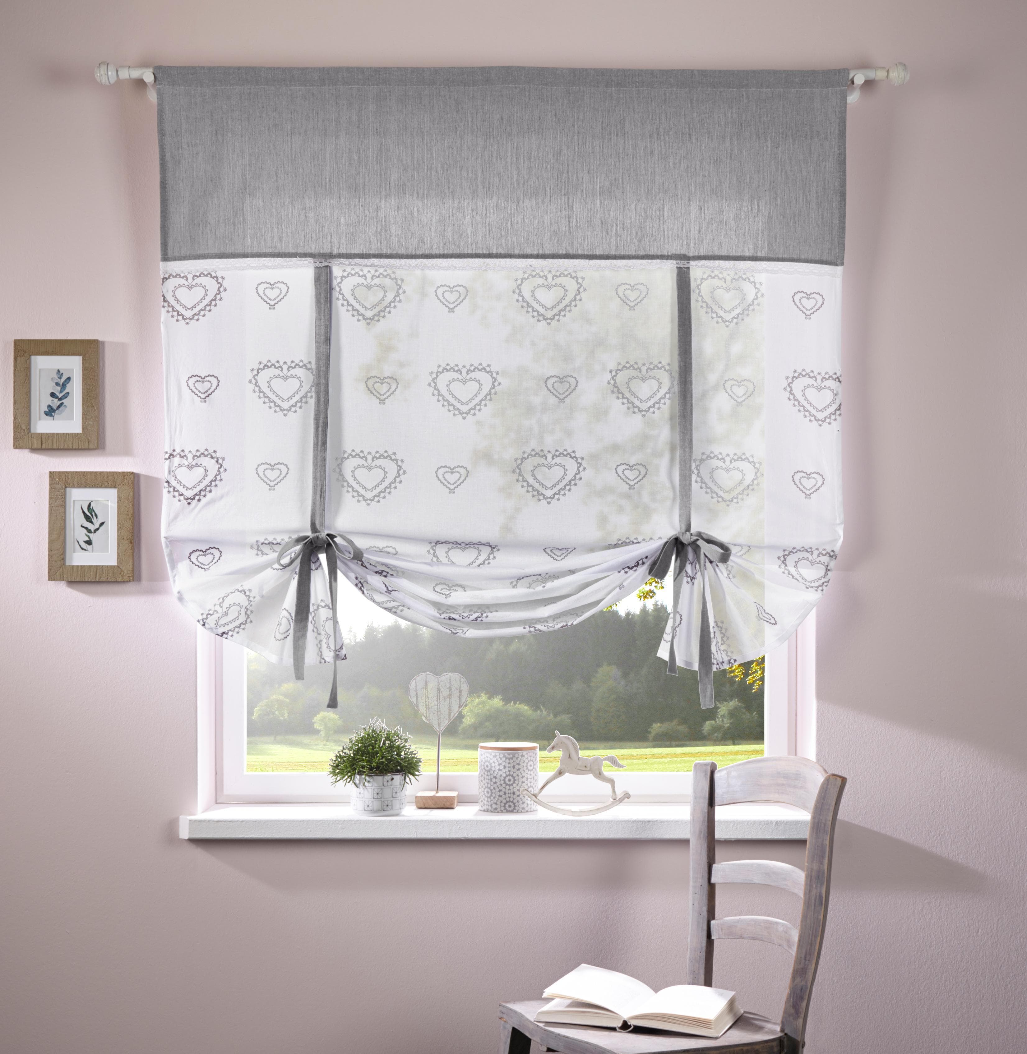 my home Gardine Louis 140x140 cm Bio-Baumwolle Herz-Motiv