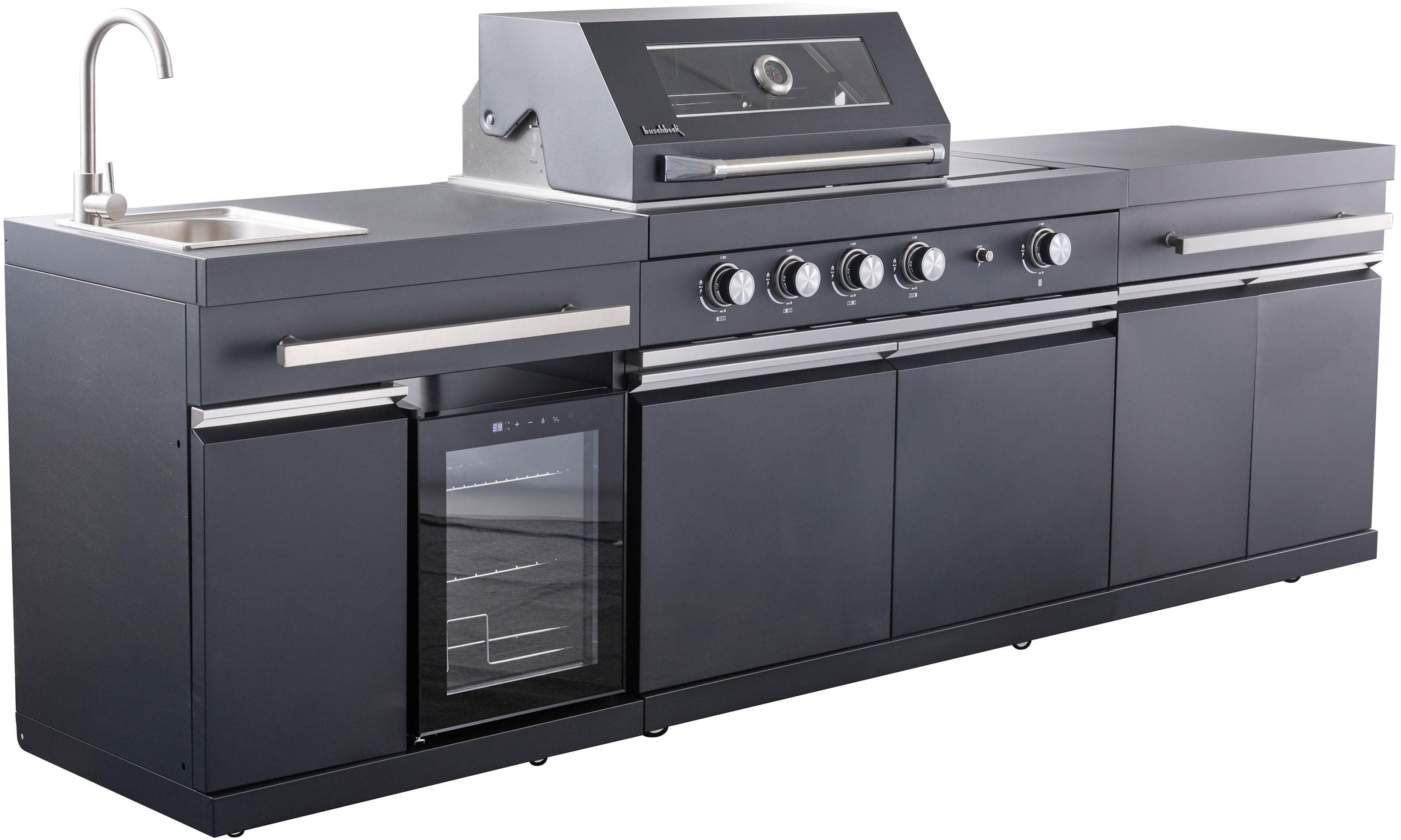 Buschbeck Outdoor-Küche King Range mit Grill und Kühlschrank Schwarz